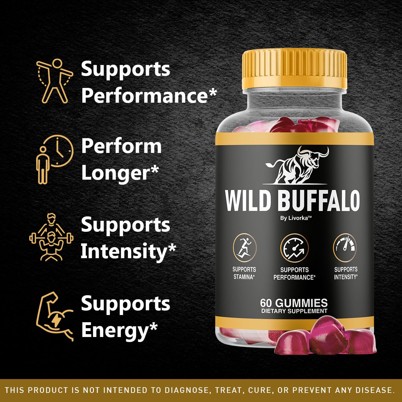 LIVORKA Wild Buffalo Gummies for Men, 60 Gummies