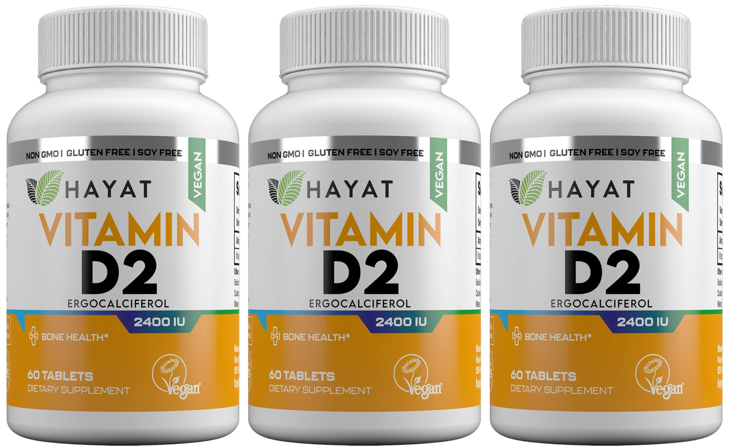 HAYAT Vitamin D 2400 IU D2, Vegan Natural, Certified Halal Tablets, 180 Count