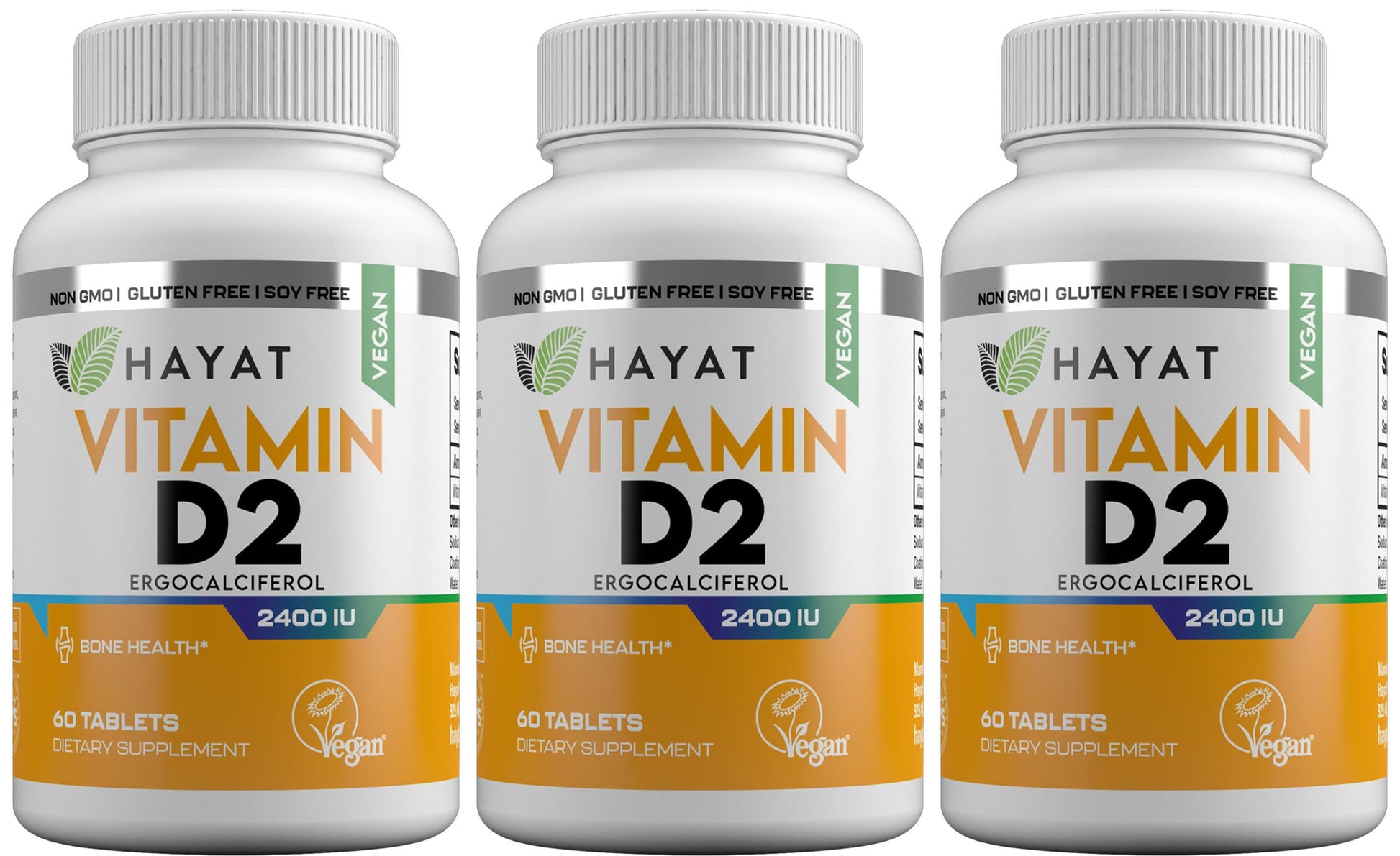 HAYAT Vitamin D 2400 IU D2, Vegan Natural, Certified Halal Tablets, 180 Count