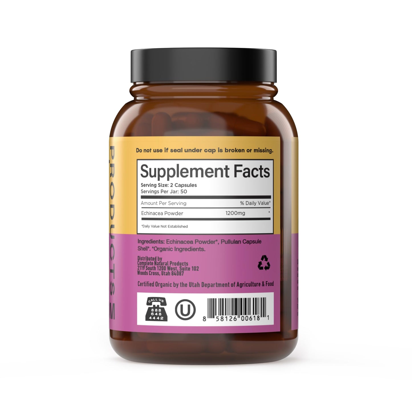Complete Natural Products Organic Echinacea Capsules 600mg, 100 Count