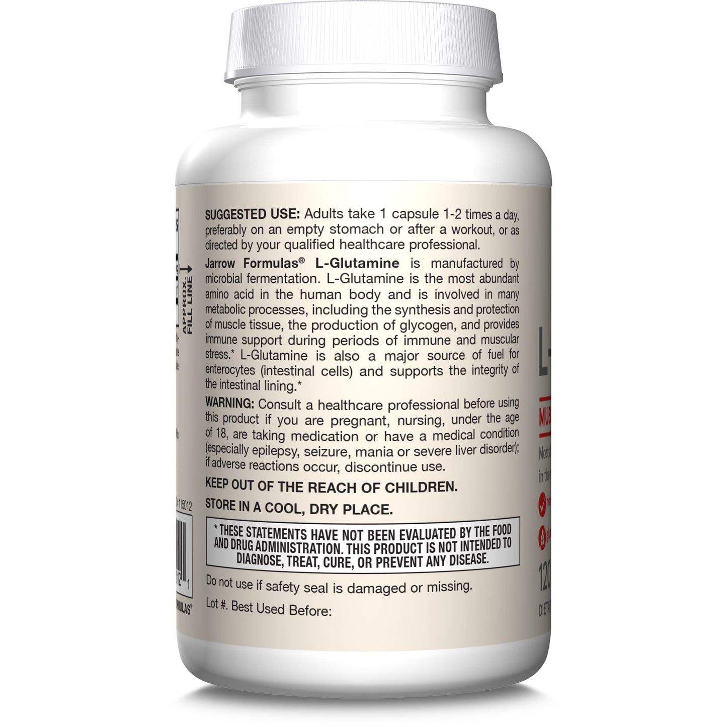 Jarrow Formulas L-Glutamine 750 mg Dietary Supplement Immune and Muscle Support Capsules 120