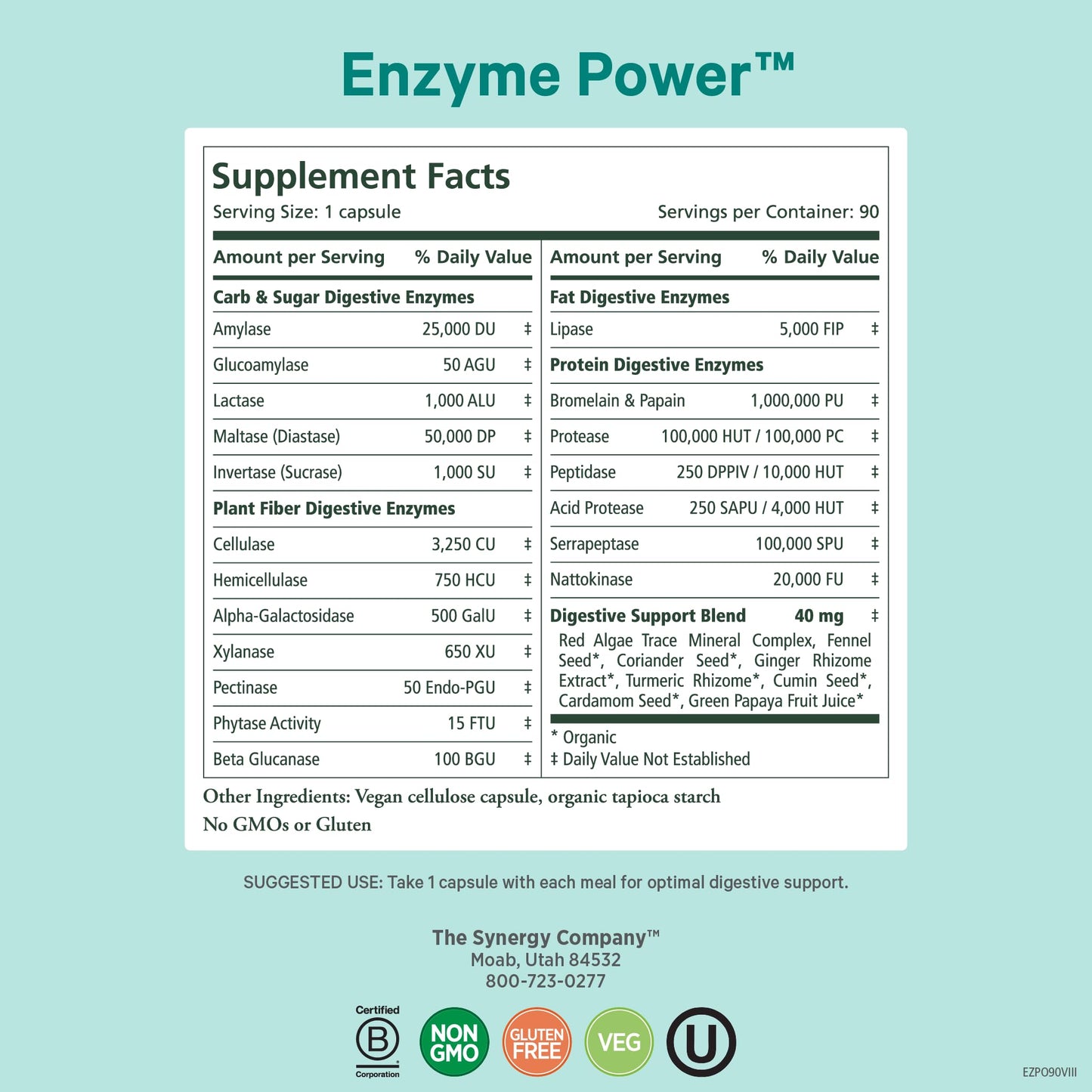 PURE SYNERGY Enzyme Power Digestive Enzyme Supplement Capsule 90