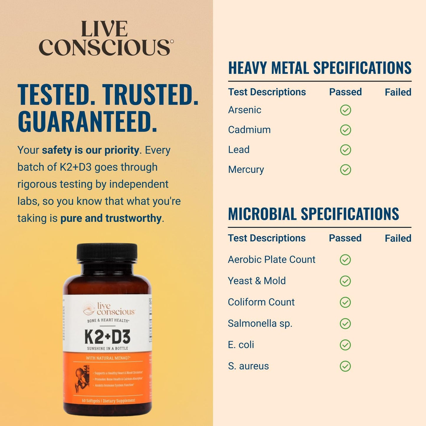 Live Conscious Vitamin K2 MK7 with D3 Supplement Softgels 60 Count