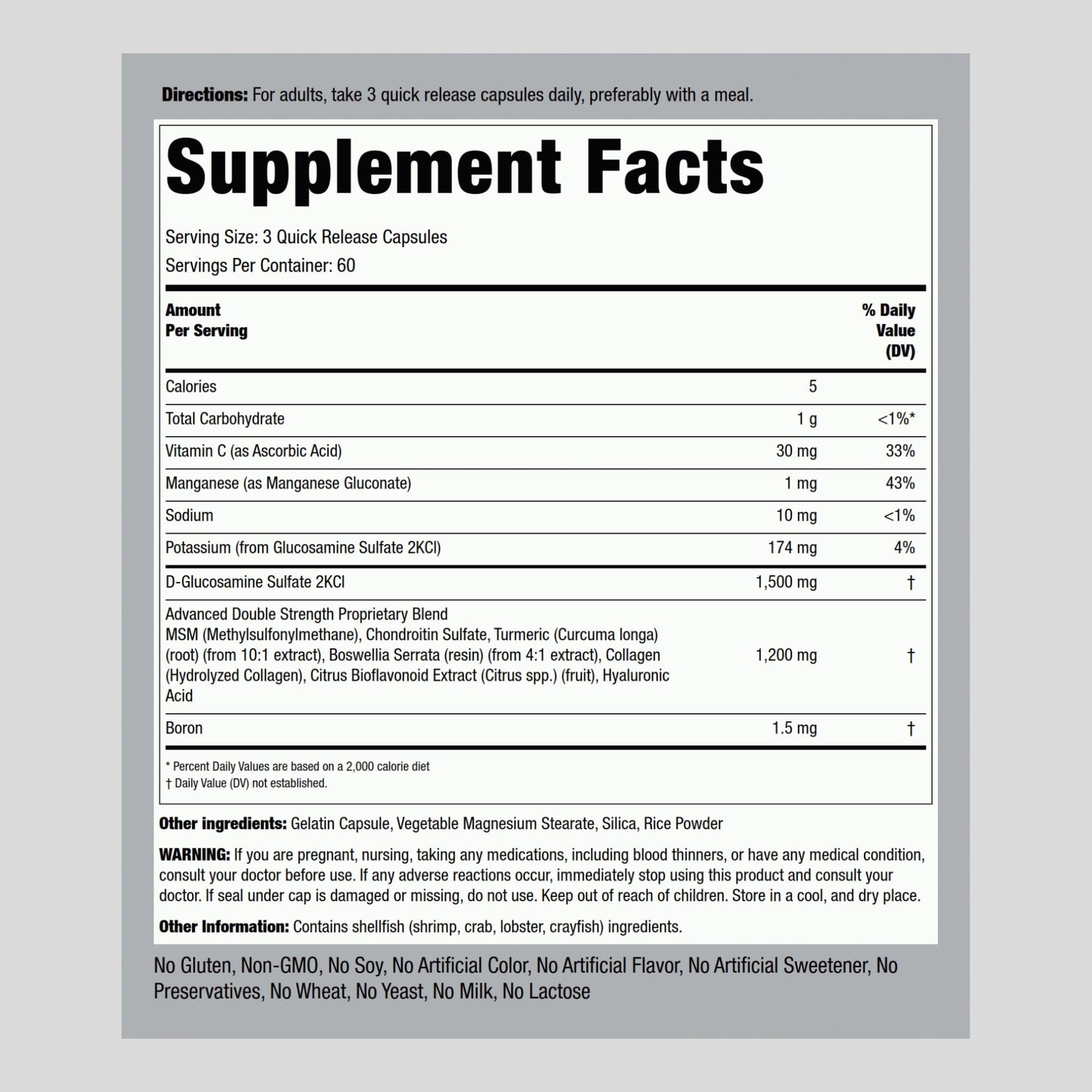 Piping Rock Glucosamine Chondroitin MSM and Turmeric 180 Capsules