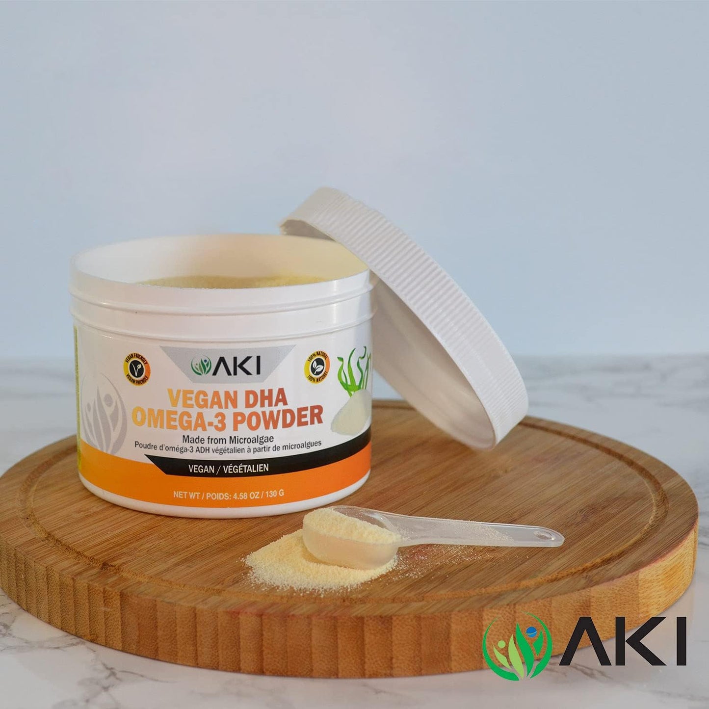 AKI ORGANIC Omega 3 DHA Micro Algae Powder, 4.6 Ounce