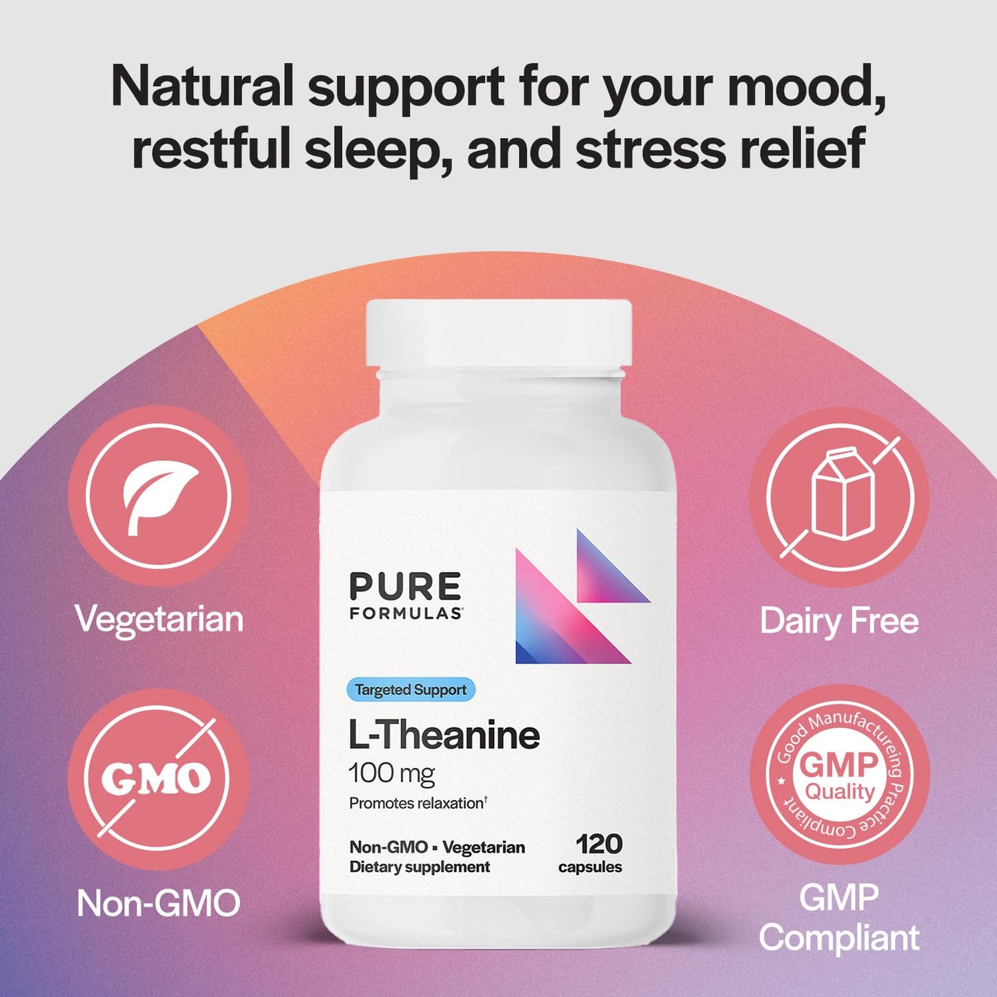 PureFormulas L-Theanine Supplement 100 mg Capsule 120 Count