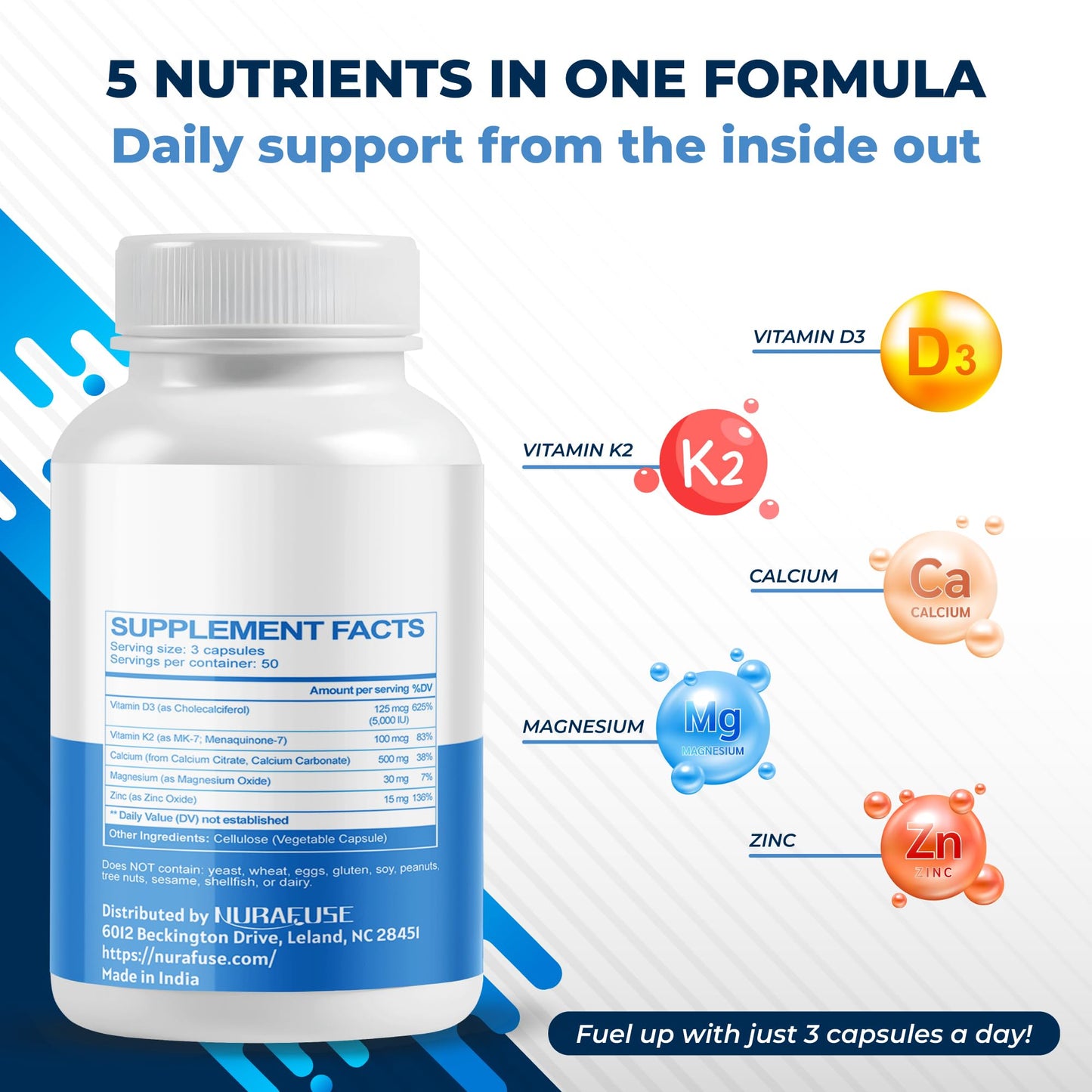 NURAFUSE Calcium Supplement Capsules, 150 Capsules