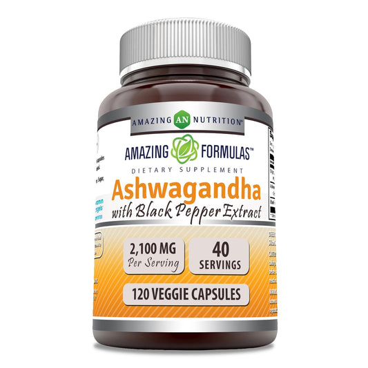 Amazing Nutrition Ashwagandha Root with Black Pepper Extract Supplement Capsule 1