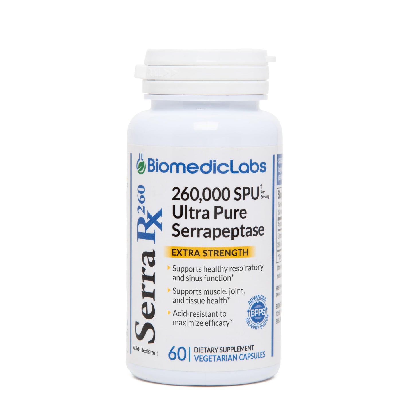Biomedic Labs RX Serra-RX 260,000 SU Serrapeptase Acid-Resistant Proteolytic Systemic Enzyme, 60 Veg Capsules