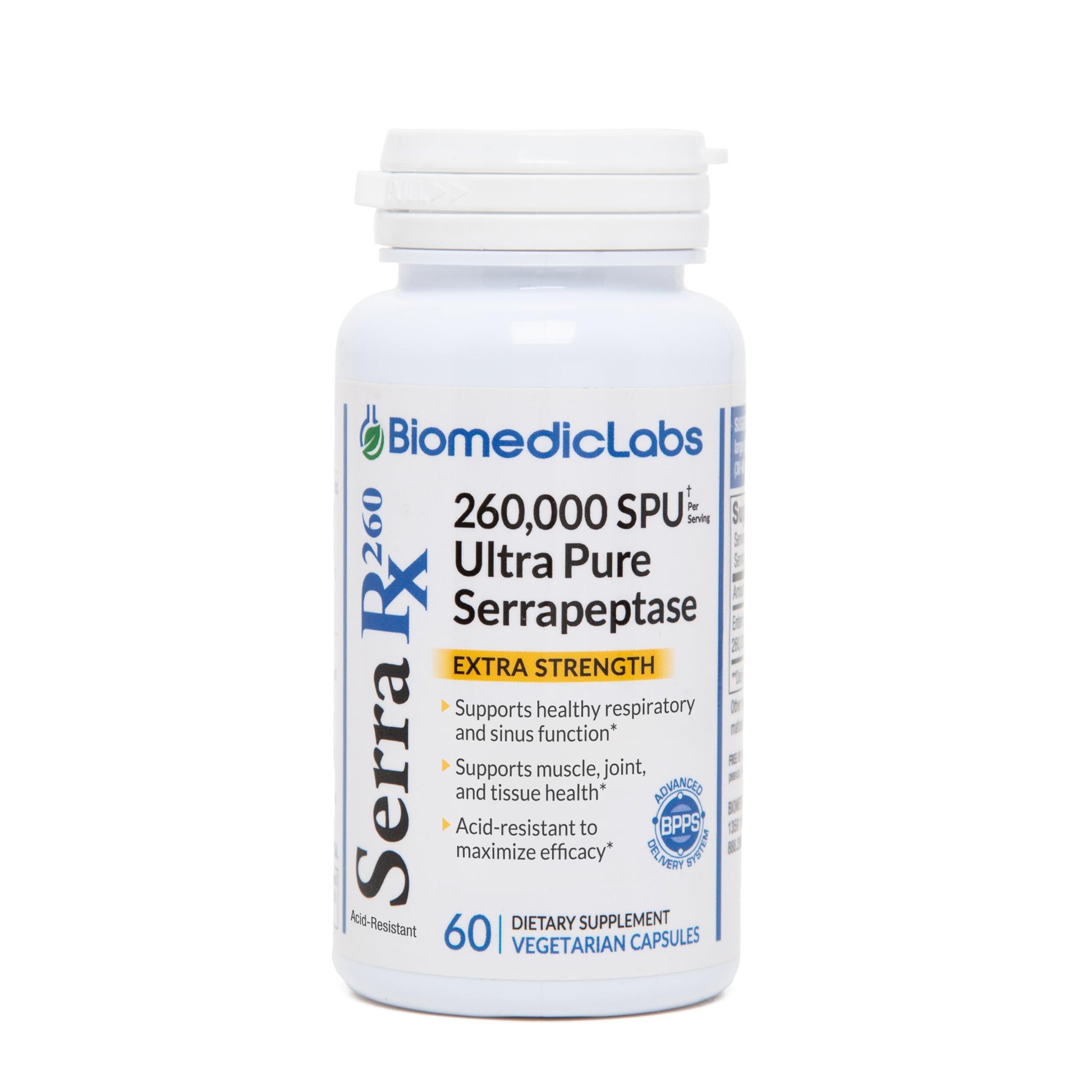 Biomedic Labs RX Serra-RX 260,000 SU Serrapeptase Acid-Resistant Proteolytic Systemic Enzyme, 60 Veg Capsules