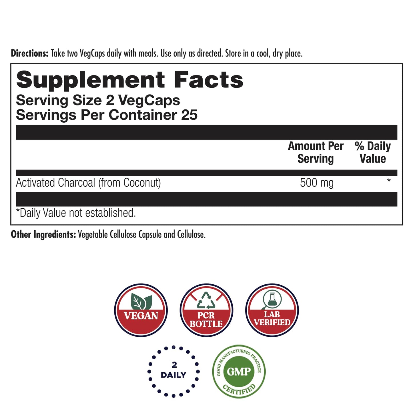 KAL Activated Charcoal Capsules 50 VegCaps