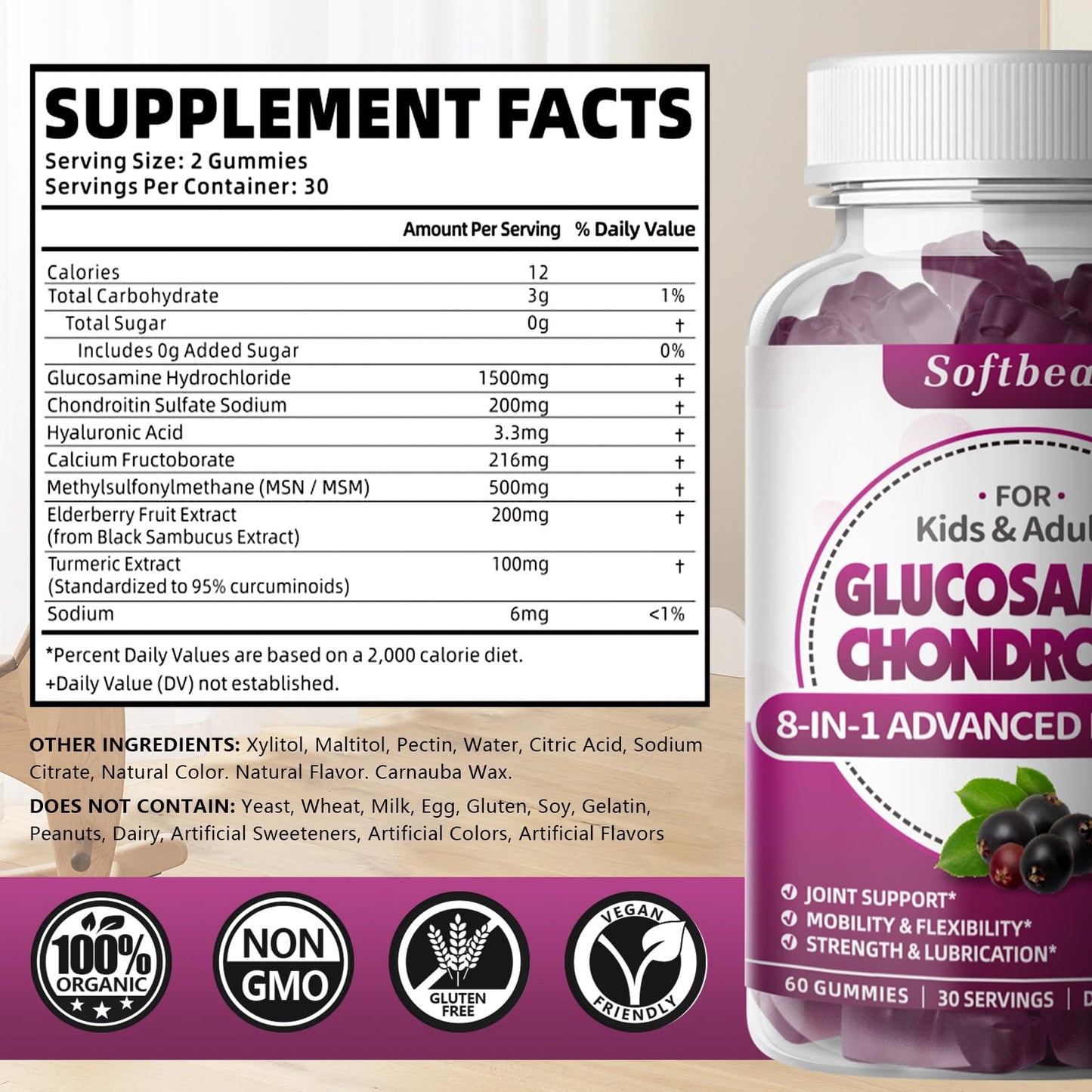 softbear Glucosamine Chondroitin Gummies 60 Count