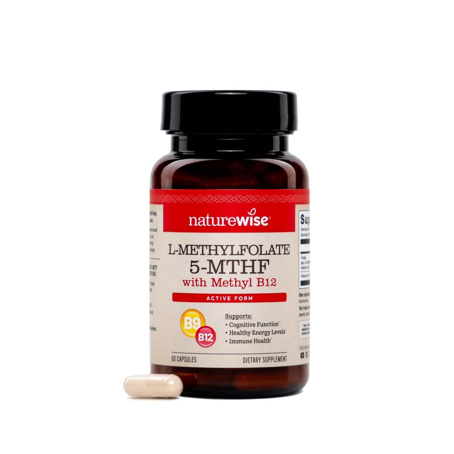 NatureWise L-Methylfolate 15mg + B12 Methylcobalamin 1000mcg Capsules 60 Count