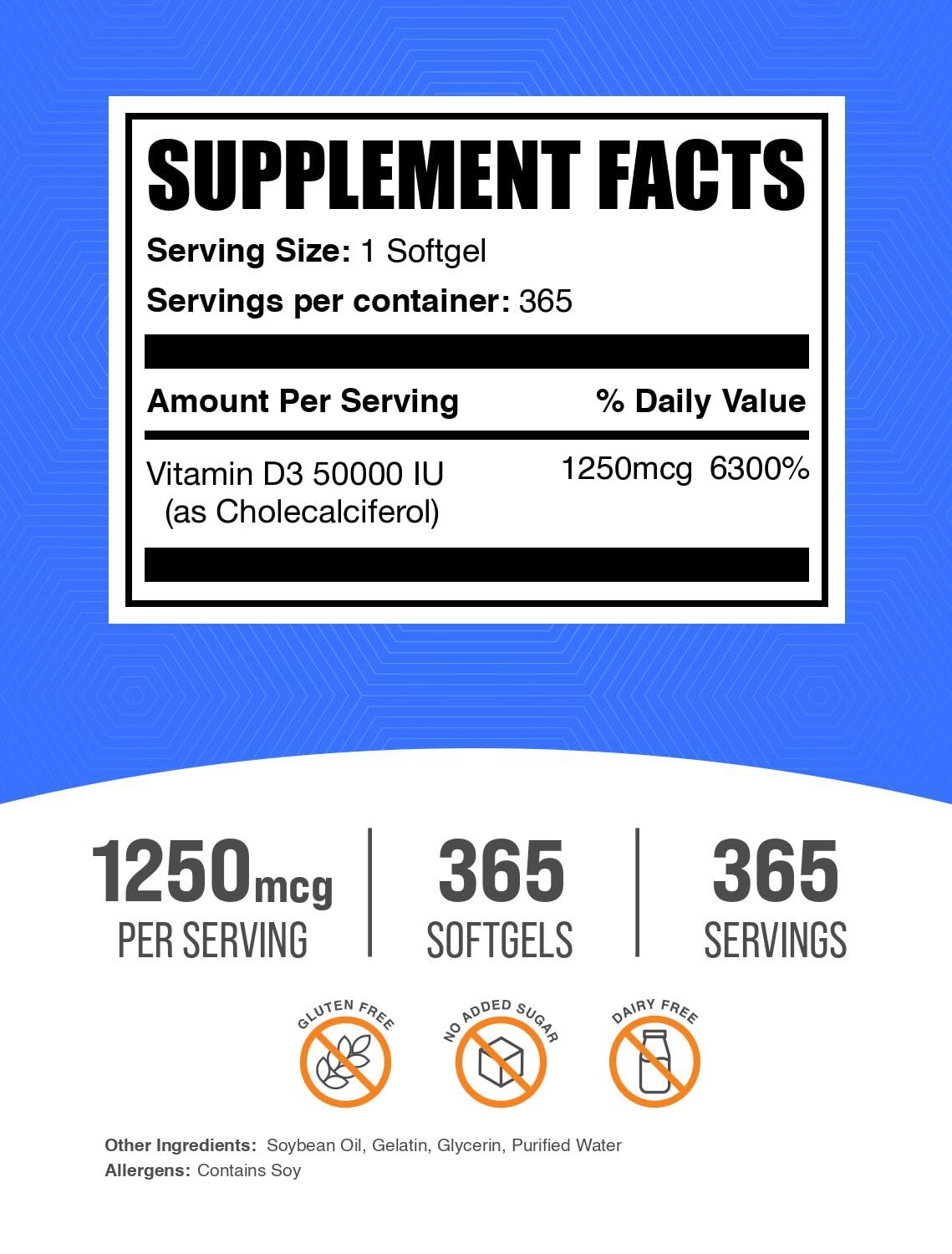 BulkSupplements Vitamin D3 Softgels, 365 Count