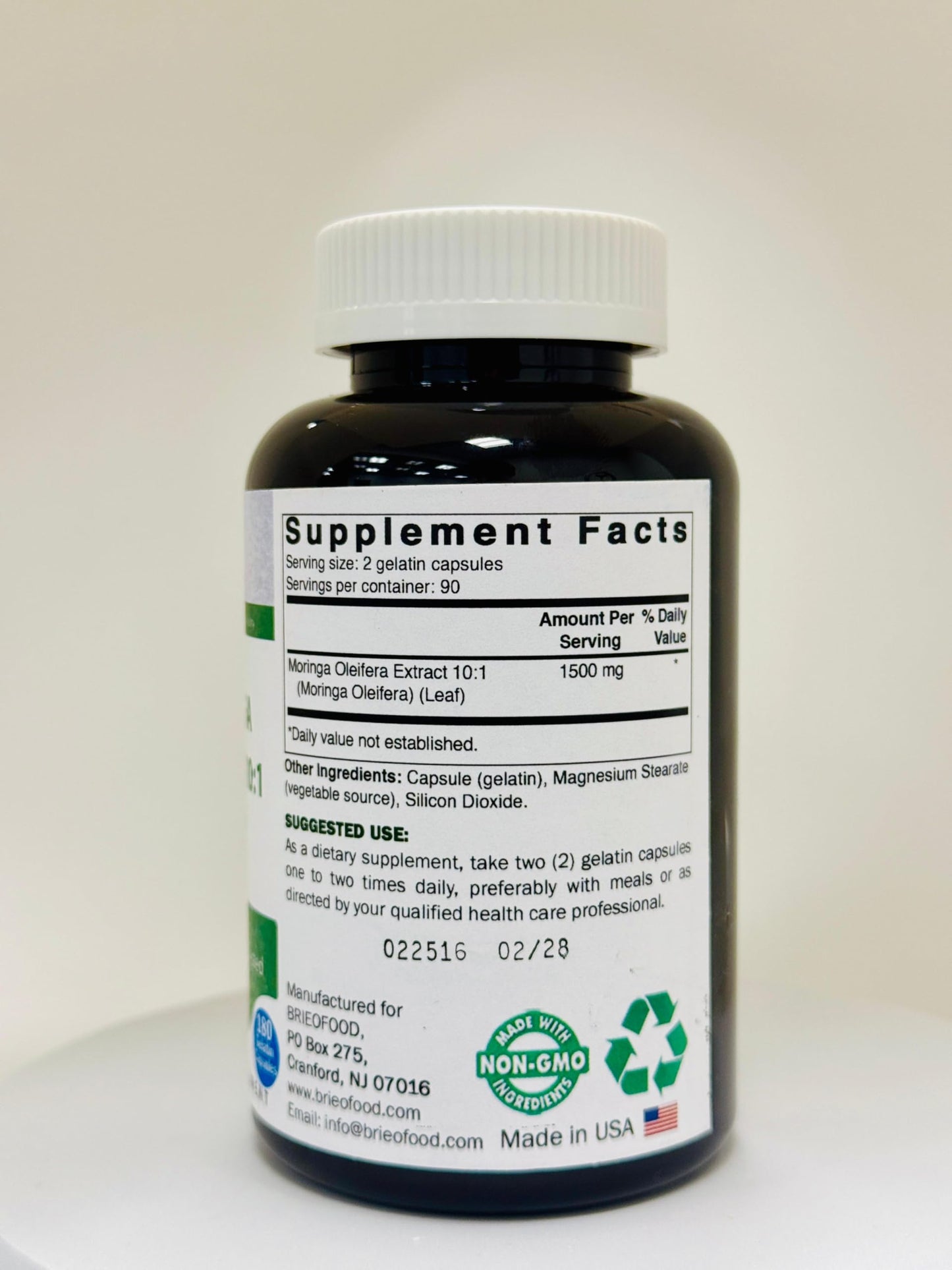 Brieofood Moringa Oleifera Extract 10:1 1500 mg Capsules 180 Count