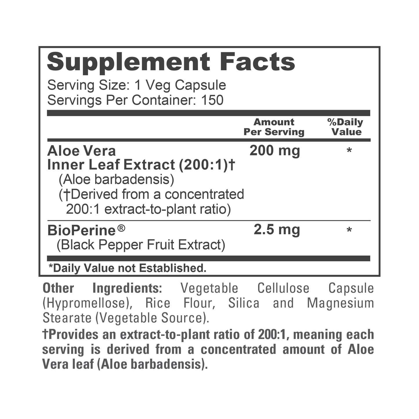 NusaPure Aloe Vera 200 mg Capsules, 150 Count