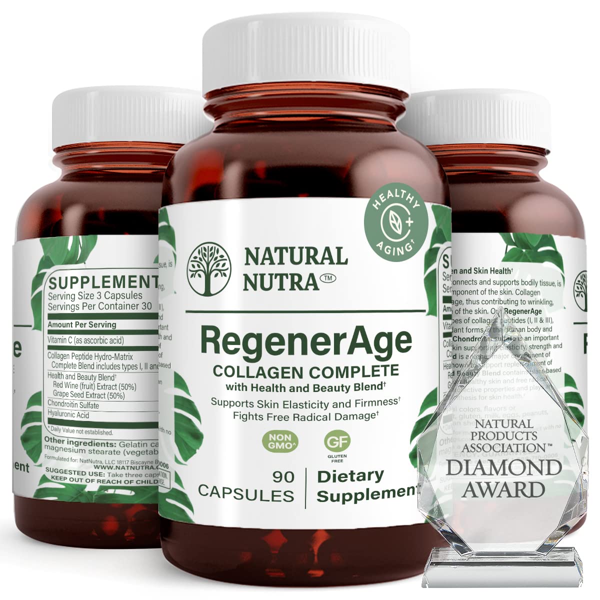Natural Nutra RegenerAge Complete Supplement for Skin Health with Protein Peptides, 90 Capsules