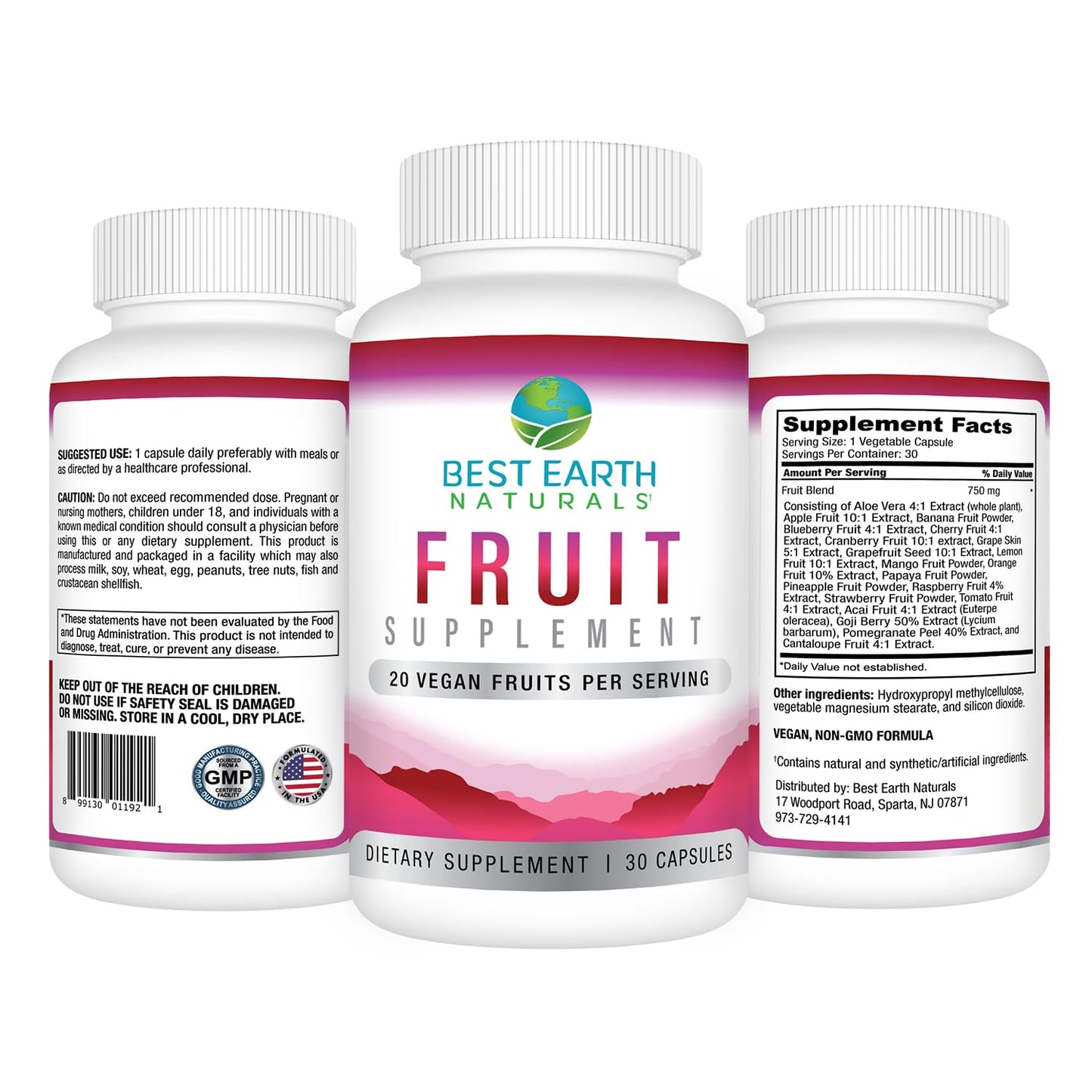 Best Earth Naturals Fruit Supplement with 20 Fruit Blend Energy Vitamins, 30 Capsules