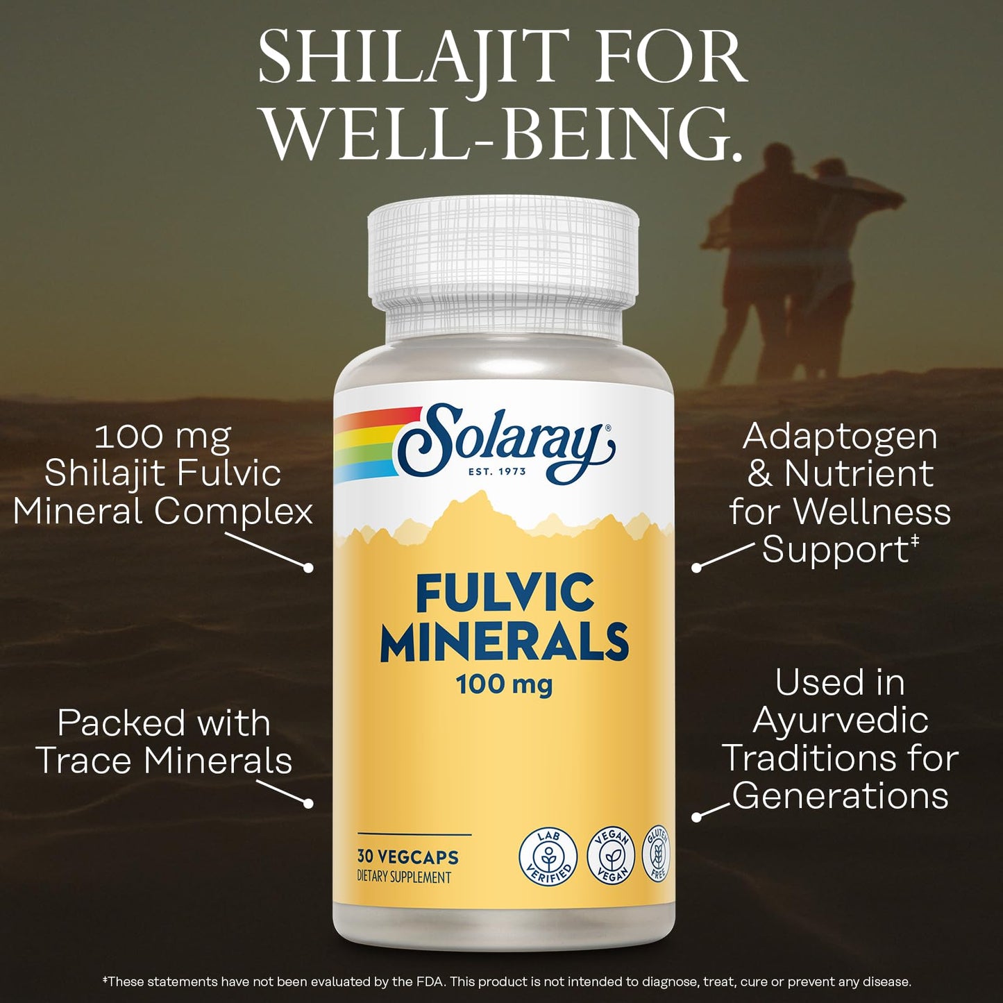 SOLARAY Fulvic Minerals 100mg Shilajit Mineral Complex Capsule, 30 VegCaps