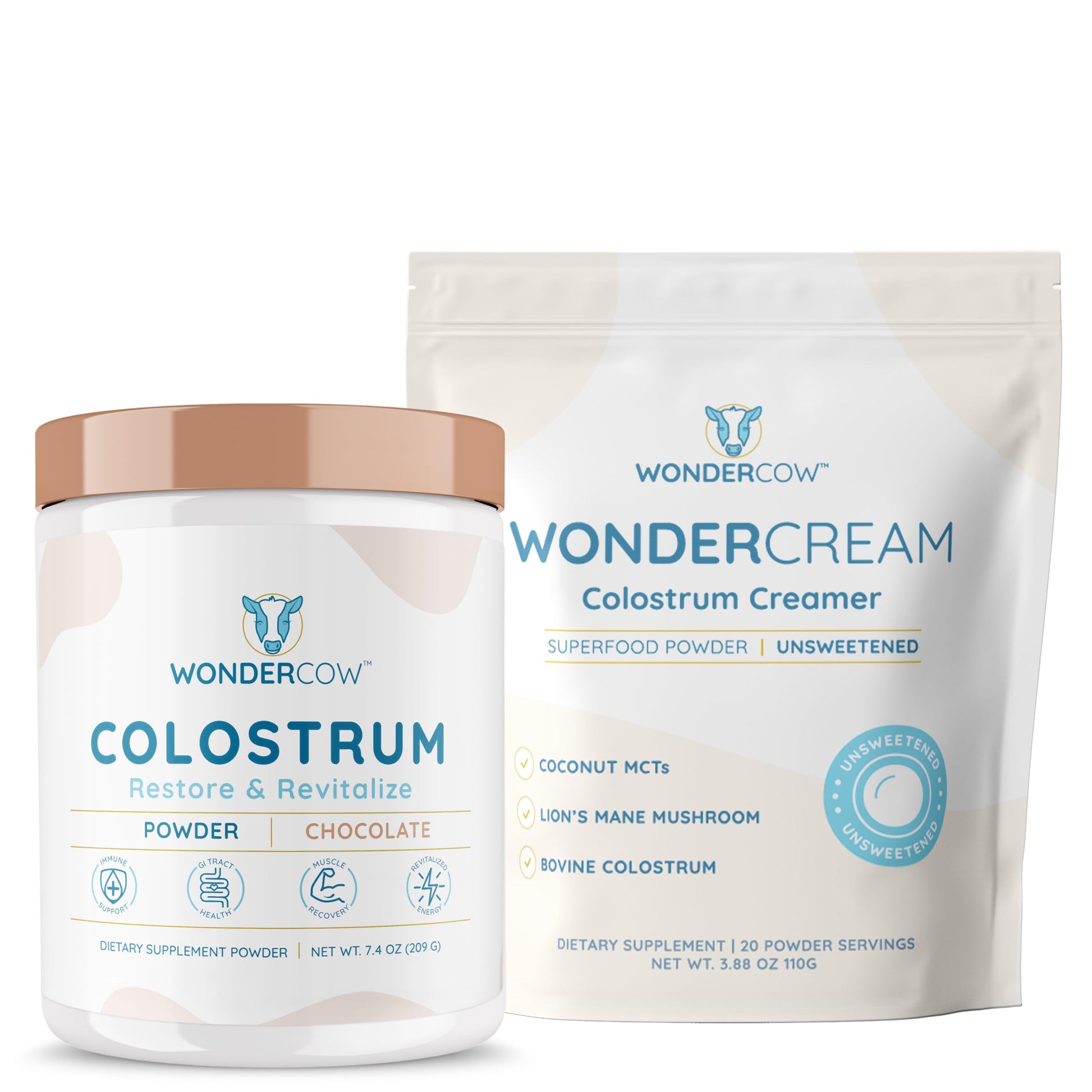 WONDERCOW WonderCream + WonderCow Chocolate Colostrum Powder Bundle 11.28 Ounce