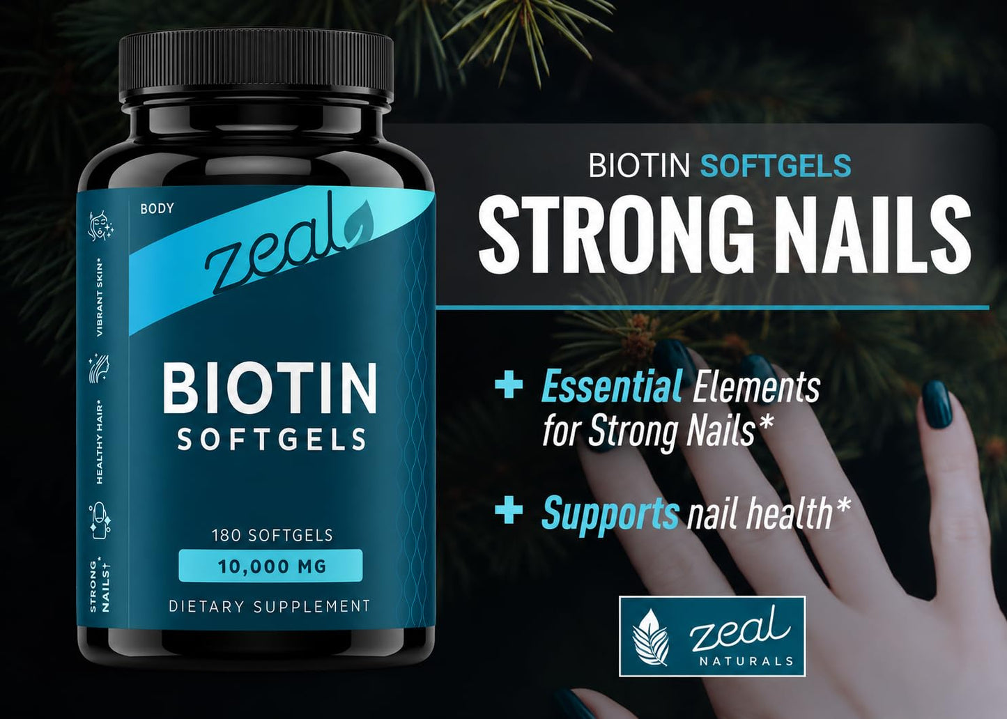 Zeal Naturals Biotin 10000mcg Oil Softgels, 180 Gel Capsules