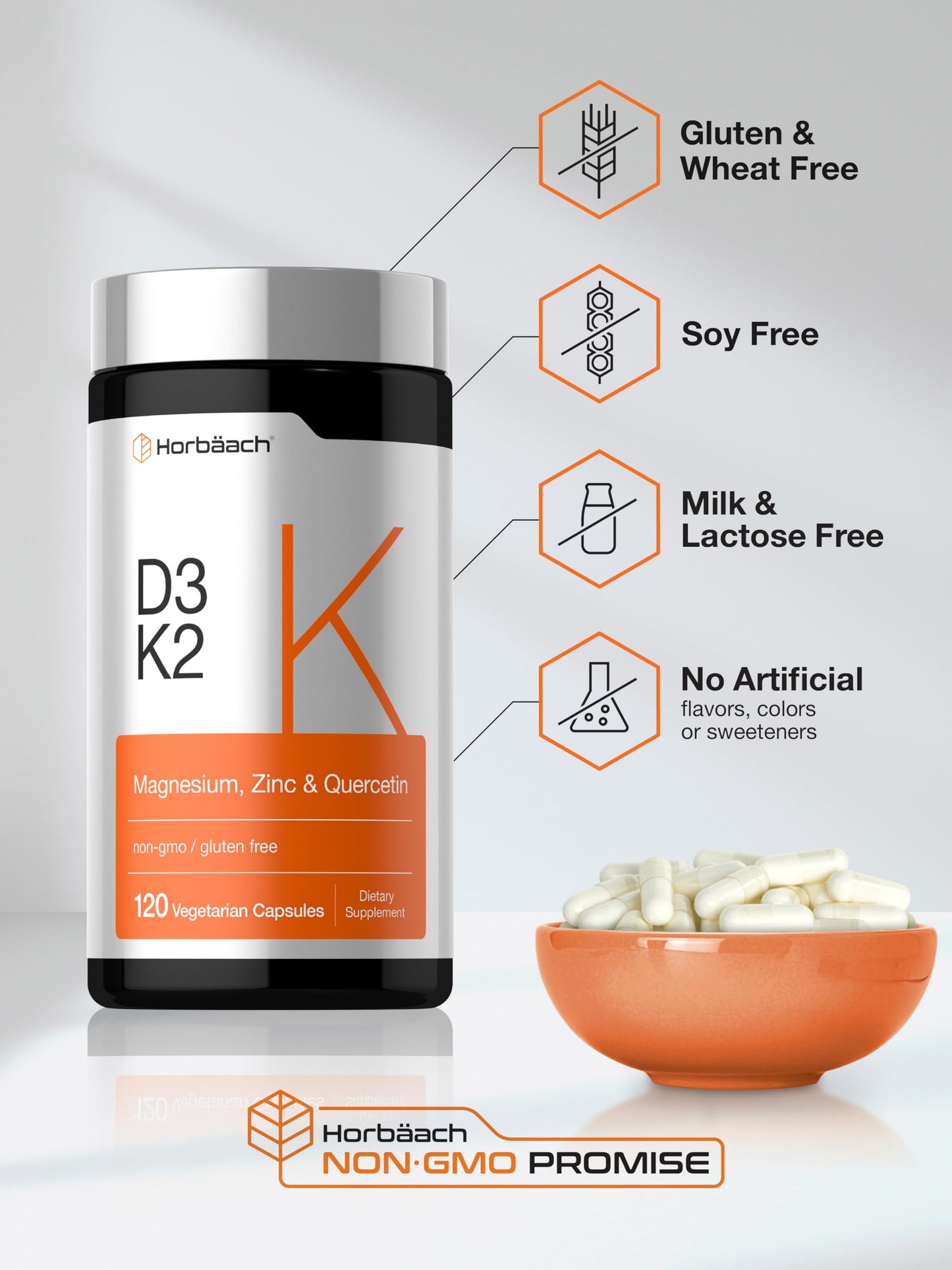 Horbäach Vitamin D3 K2 Capsules, 120 Count