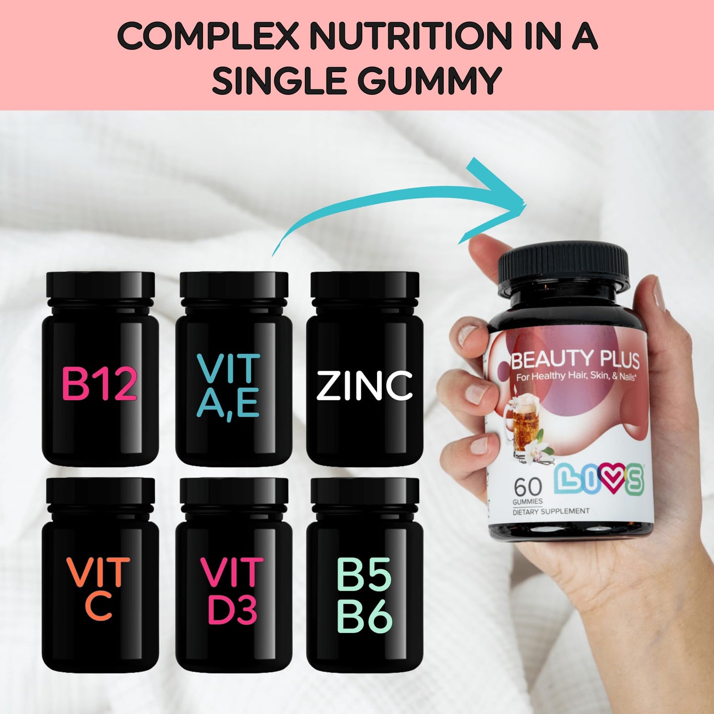 LIVS Beauty Plus Biotin Gummies for Hair, Skin and Nails 120 Gummies