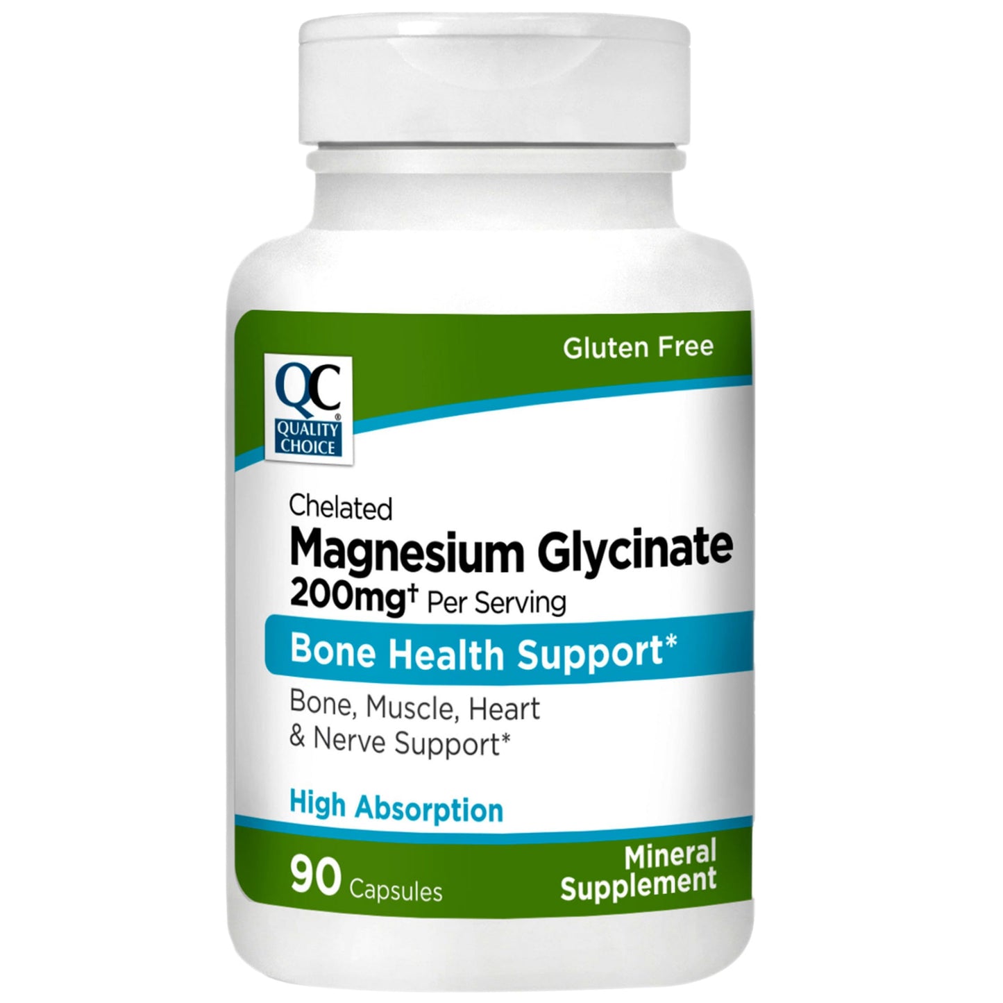 Quality Choice Magnesium Glycinate 200 mg - Bone, Muscle, Heart & Nerve Support, 90 Capsules