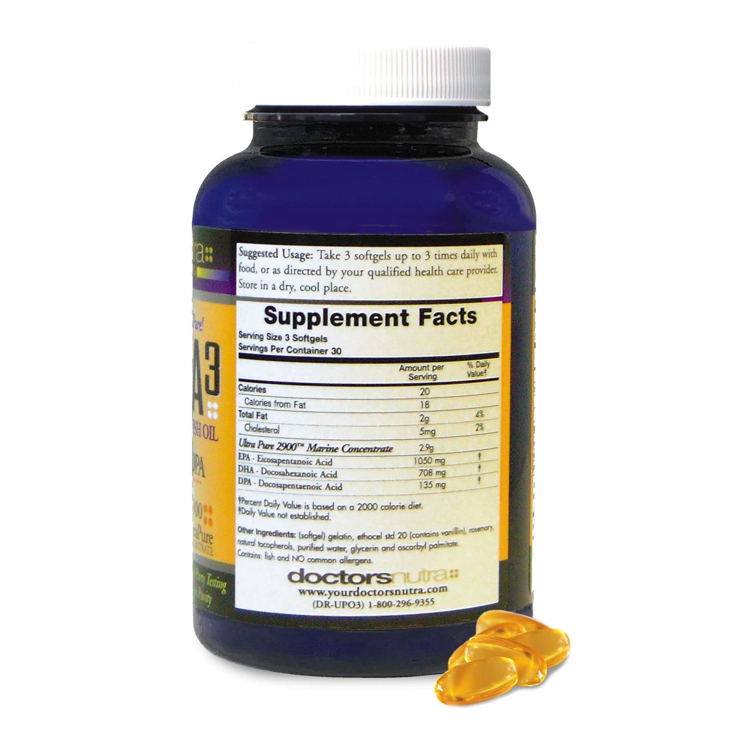 Doctors Nutra Nutraceuticals Natural Wild Caught Omega 3 DPA Fish Oil Supplement 2,900 Milligrams Triple Strength Ultra Pure Concentrated, EPA-DPA-DHA Softgels 90