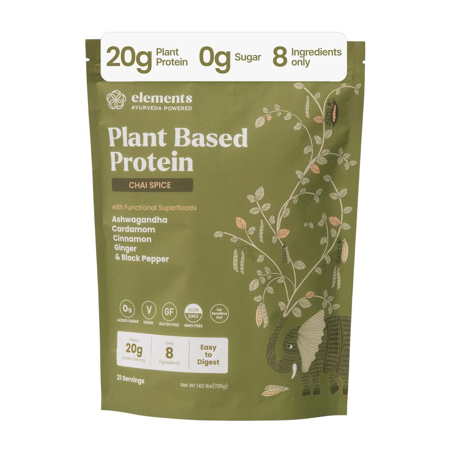 Elements Chai Spice Plant Protein Powder, 25.5 Servings