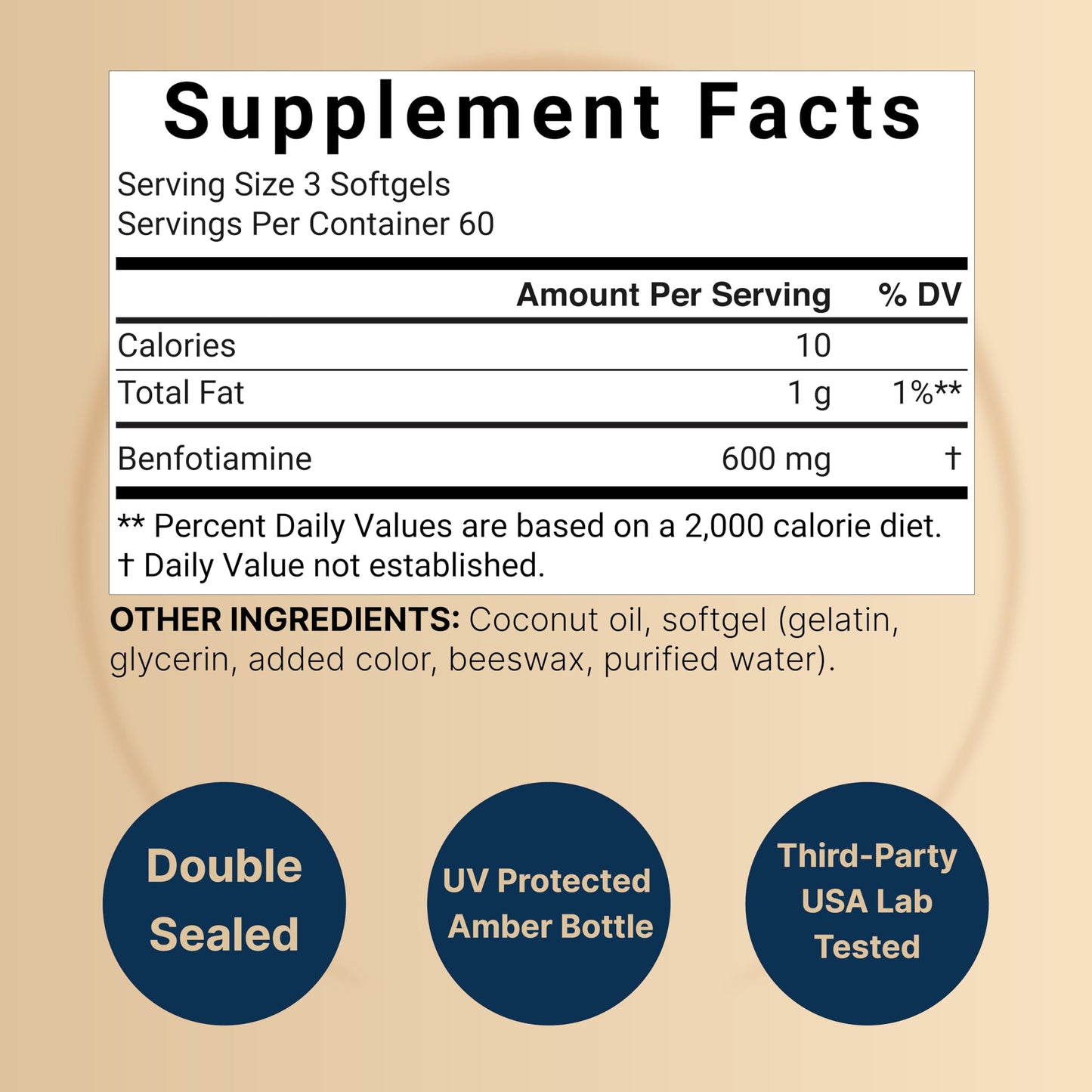 NatureBell Benfotiamine 600mg Per Serving Coconut Oil Softgels, 180 Count