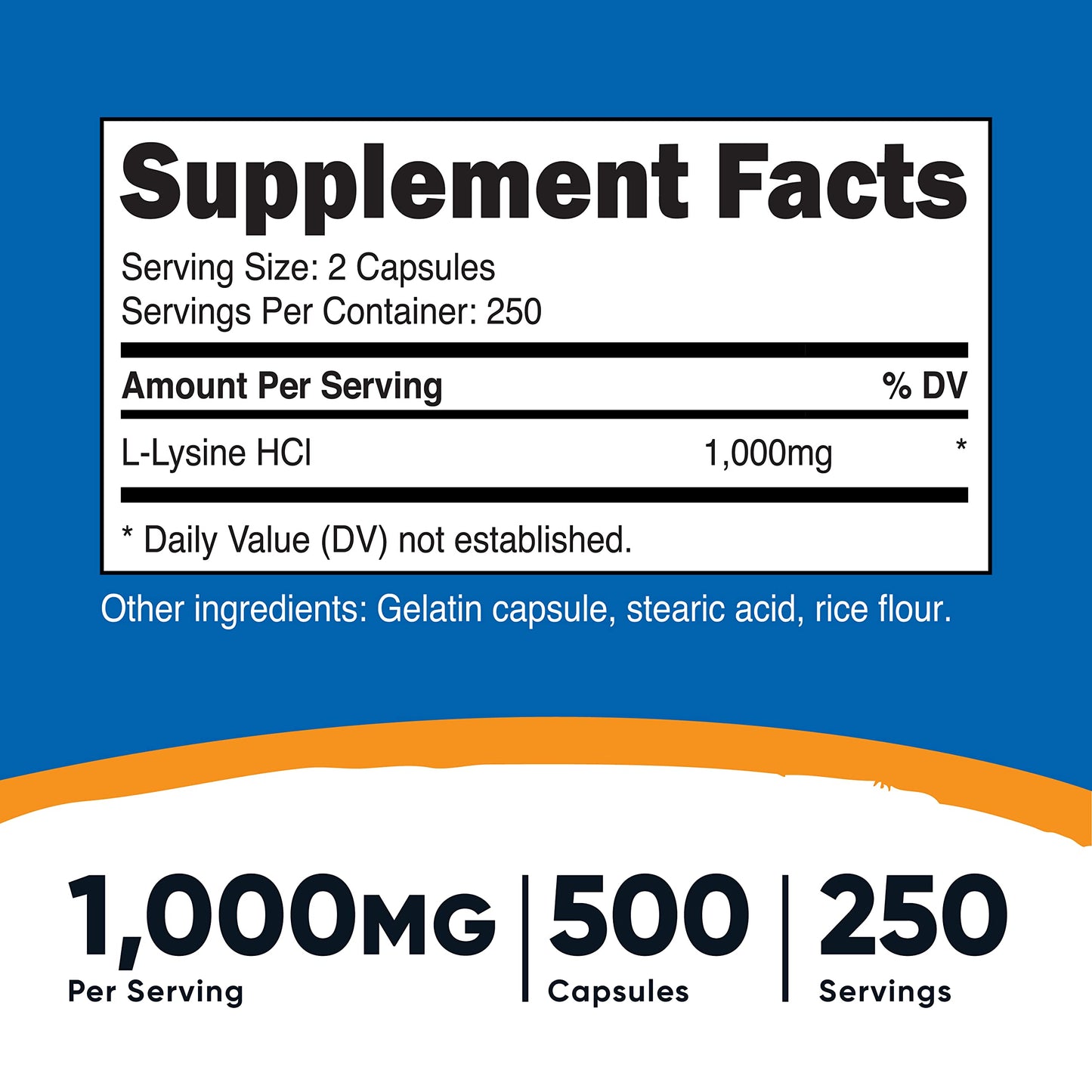 Nutricost L-Lysine 500mg (1000mg Serving), 500 Capsules, 2 Bottles