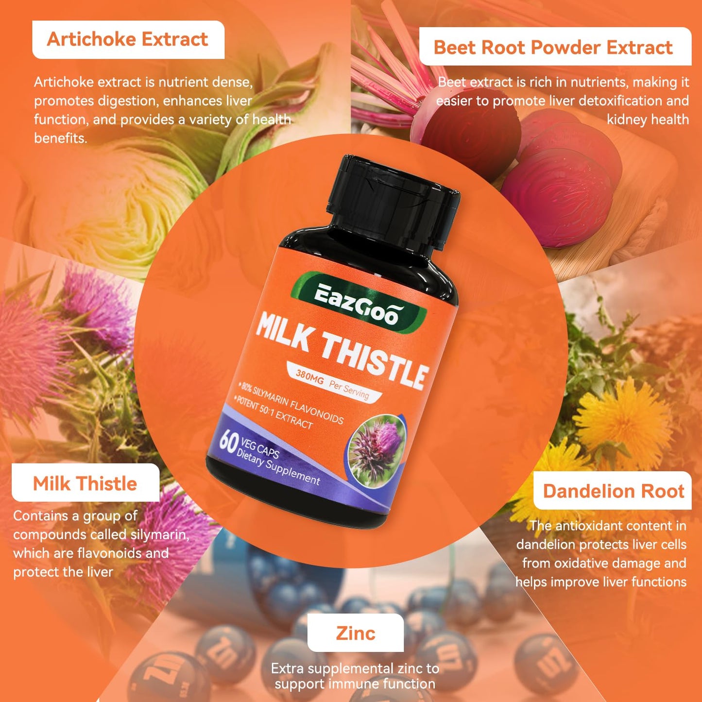 EAZGOO Milk Thistle Liver Support Supplement 60 Capsules
