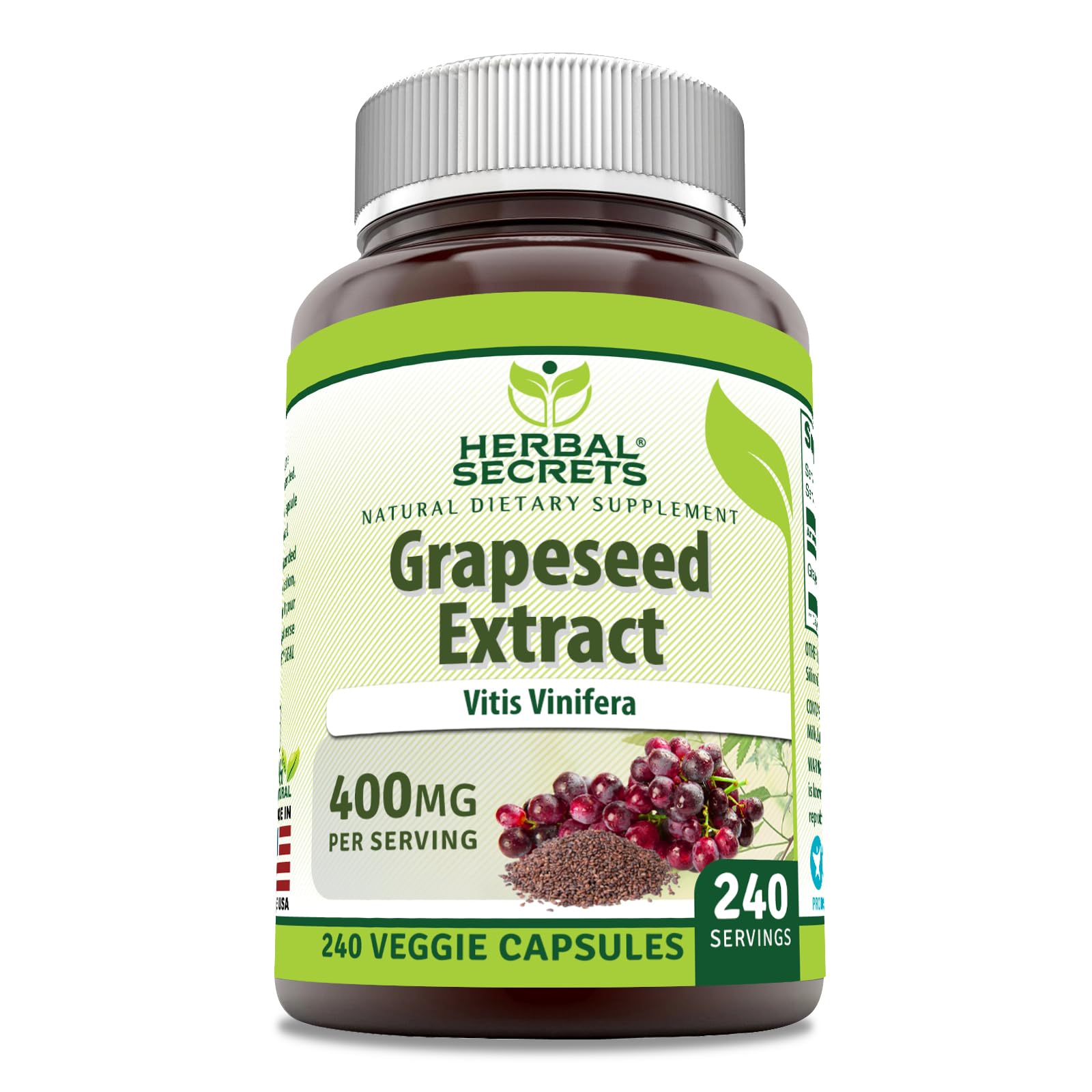 Herbal Secrets Grapeseed Extract 400 mg Veggie Capsules Supplement, 1 Count