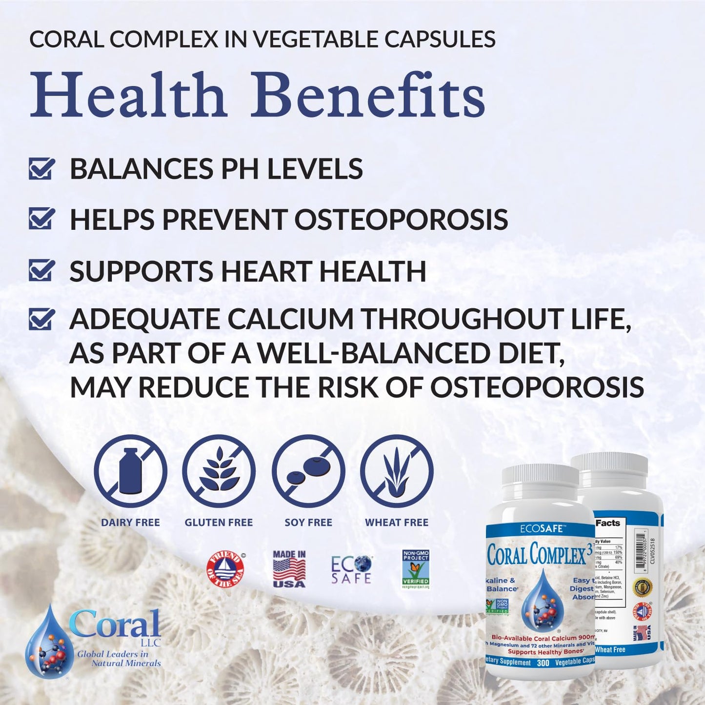 Coral White Coral Complex 3 Calcium Supplement Vitamin D3 & Magnesium Capsule, 300 Veg Capsules