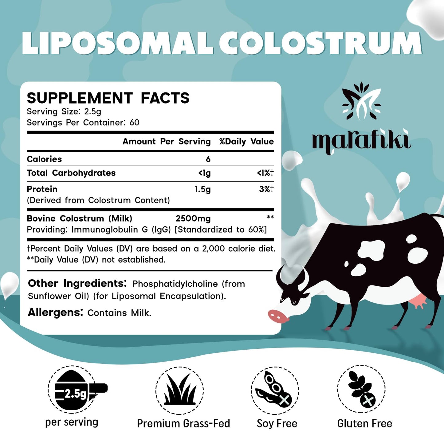 Marafiki Liposomal Bovine Colostrum Supplement Powder 5.3 Ounce (Pack of 1)