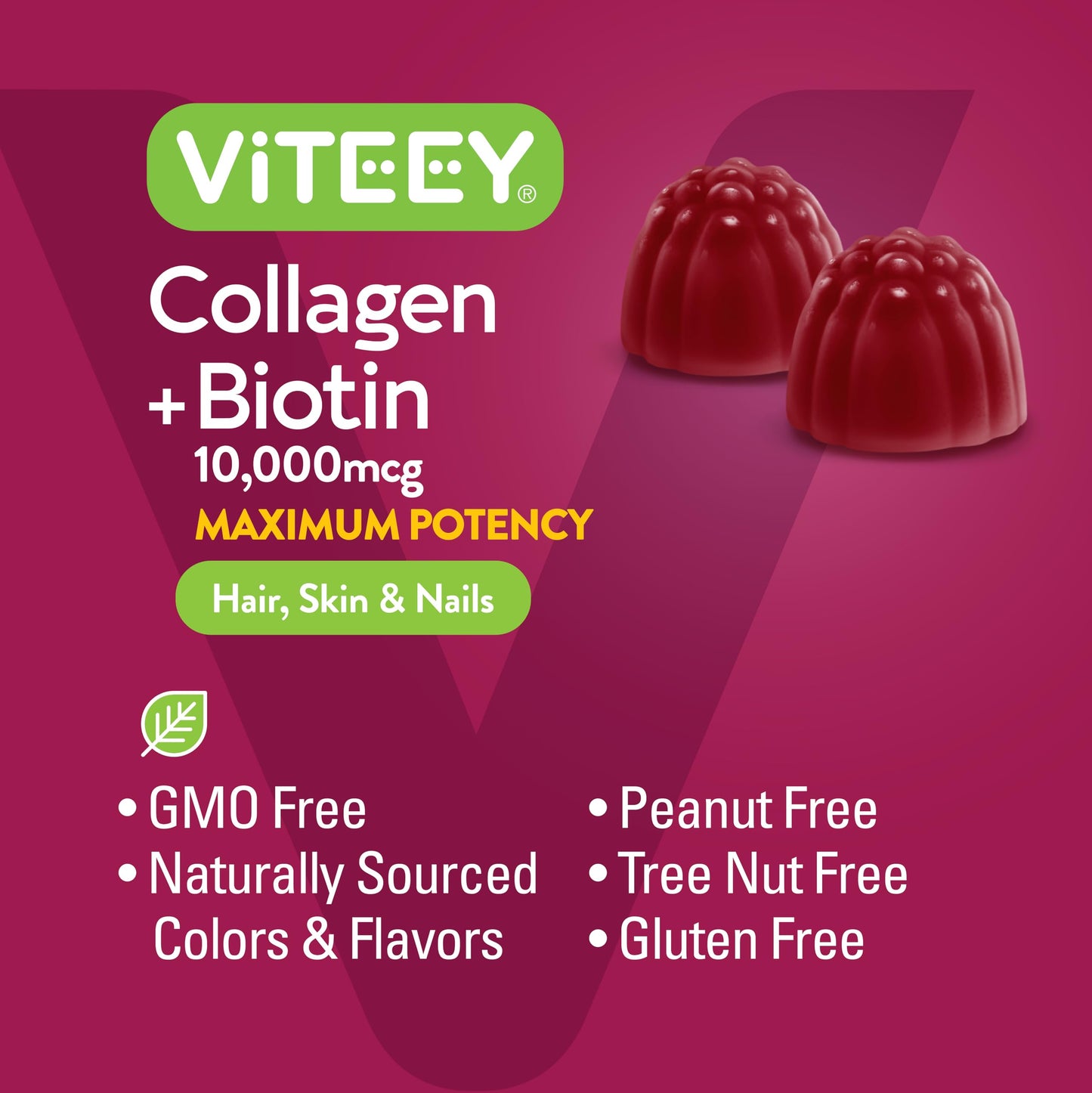 Viteey Collagen Gummies with Biotin Gummy, 120 Count
