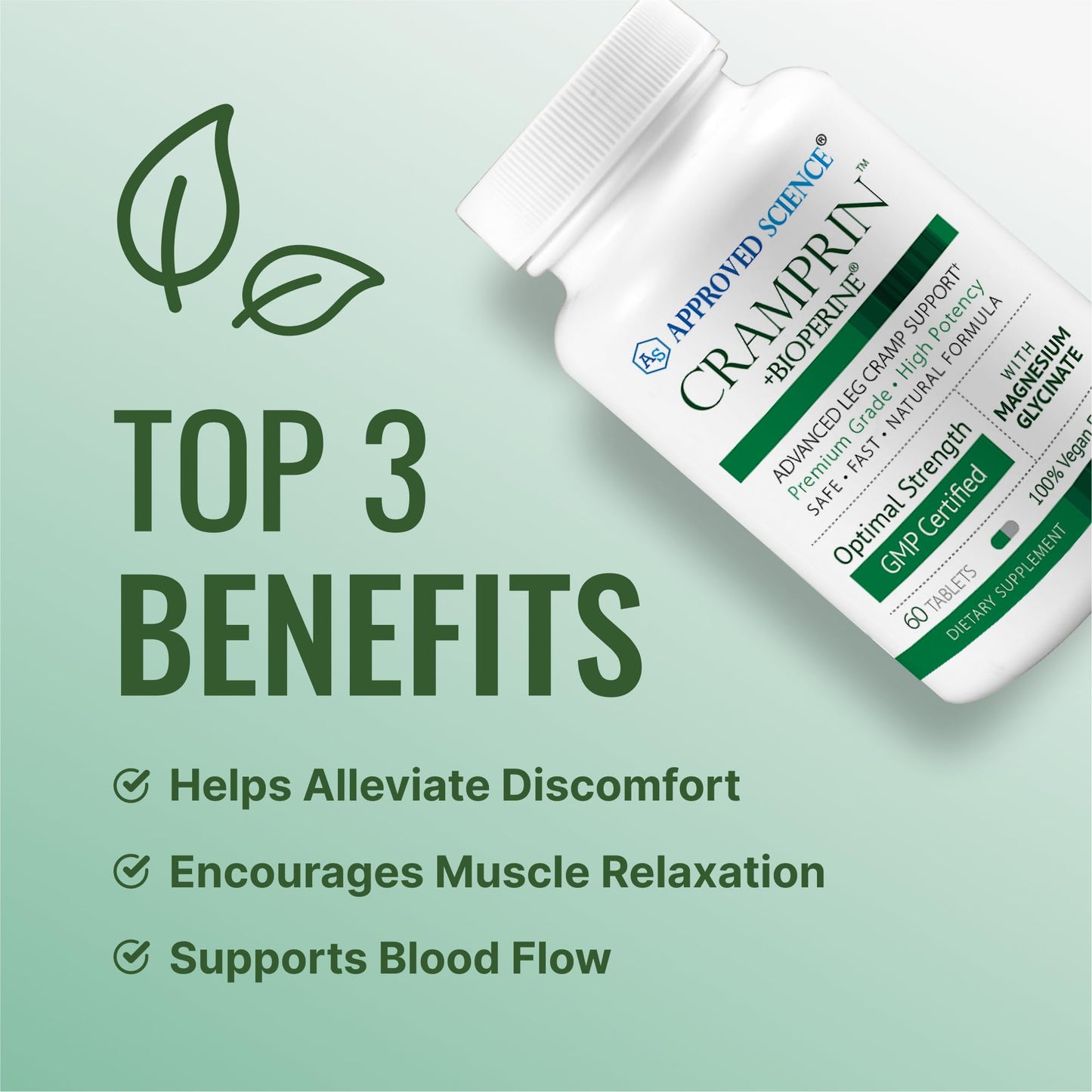 Approved Science Cramprin High Absorption Magnesium, Vitamin B Complex, BioPerine - Muscle Cramps - 60 Tablets