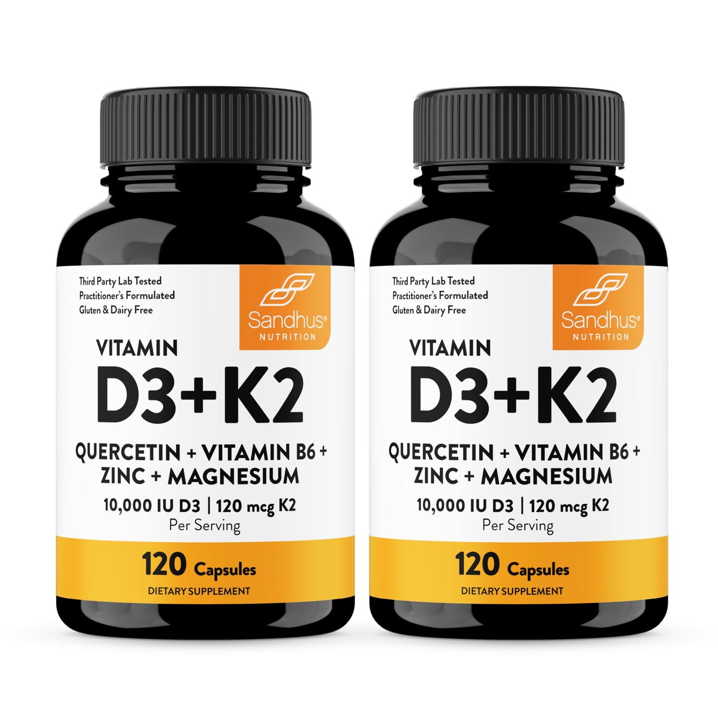 Sandhu's Vitamin D3 K2 10000 IU 120mcg Magnesium Zinc B6 Quercetin Capsules, 240 Ct