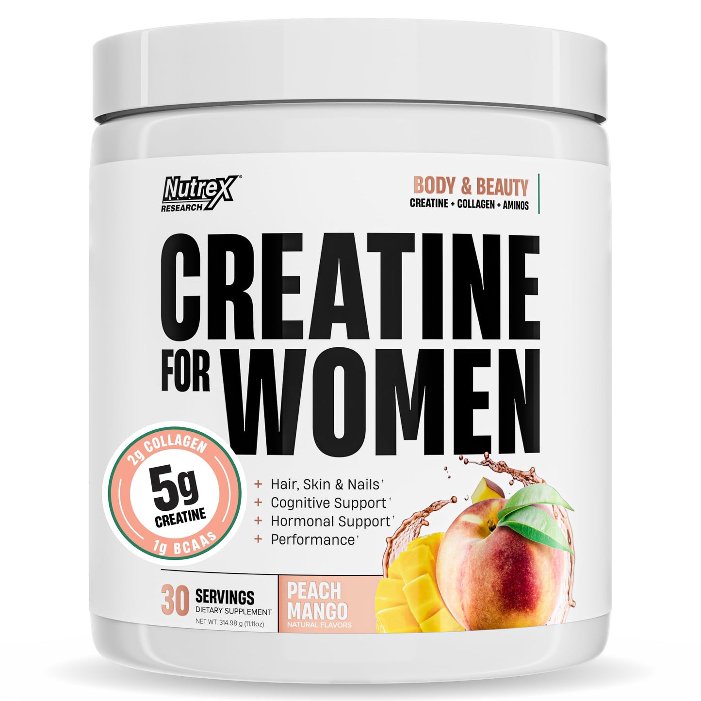 Nutrex Research Creatine for Women Booty & Beauty – Peach Mango Powder, 13 Ounce
