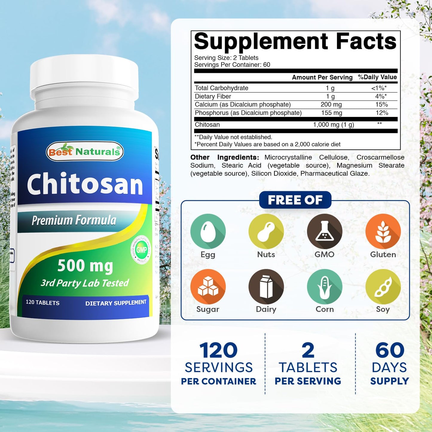Best Naturals Chitosan 500 mg Tablets 240 Count
