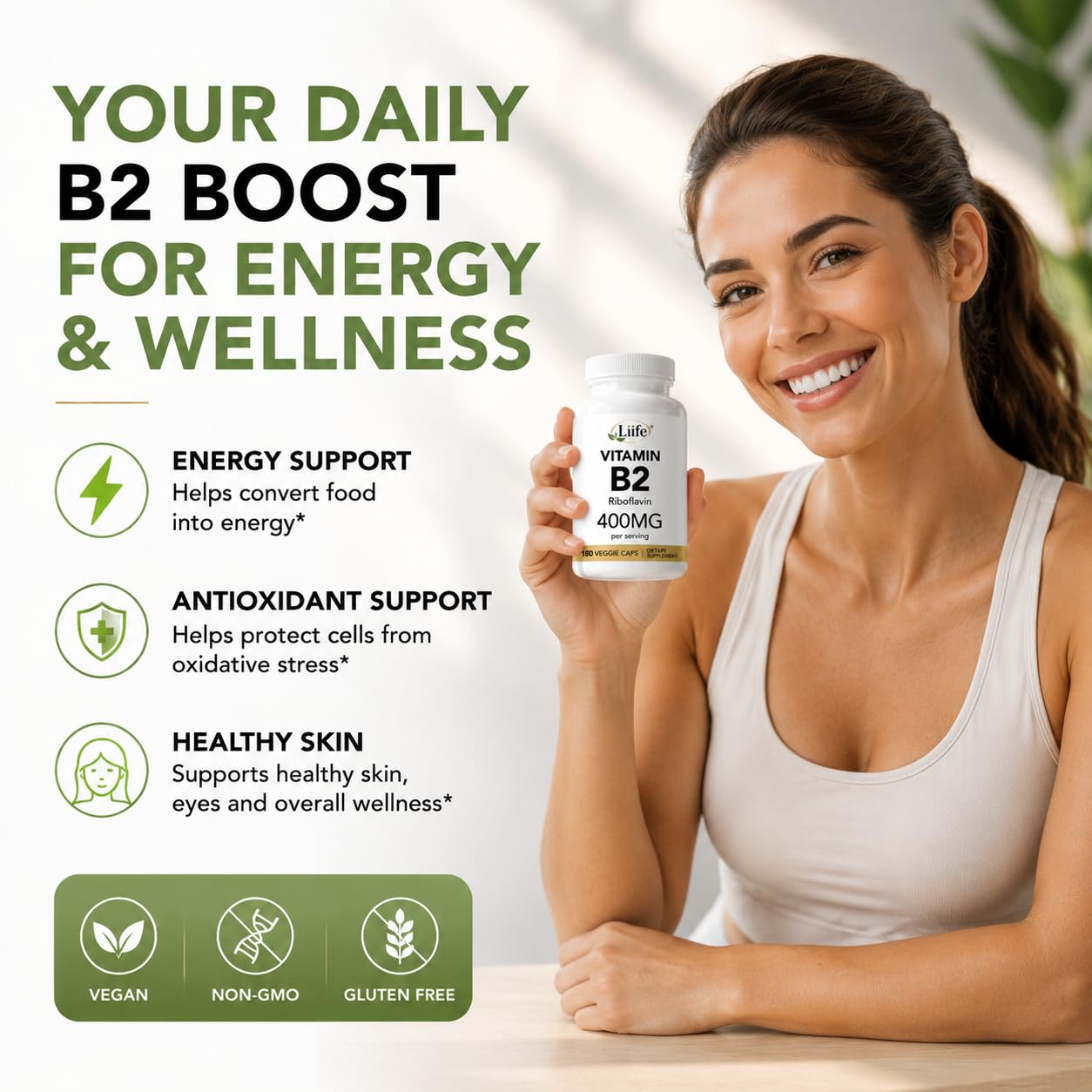 LIIFE High-Dose Vitamin B2 (Riboflavin) 400mg Capsules, 180 Count