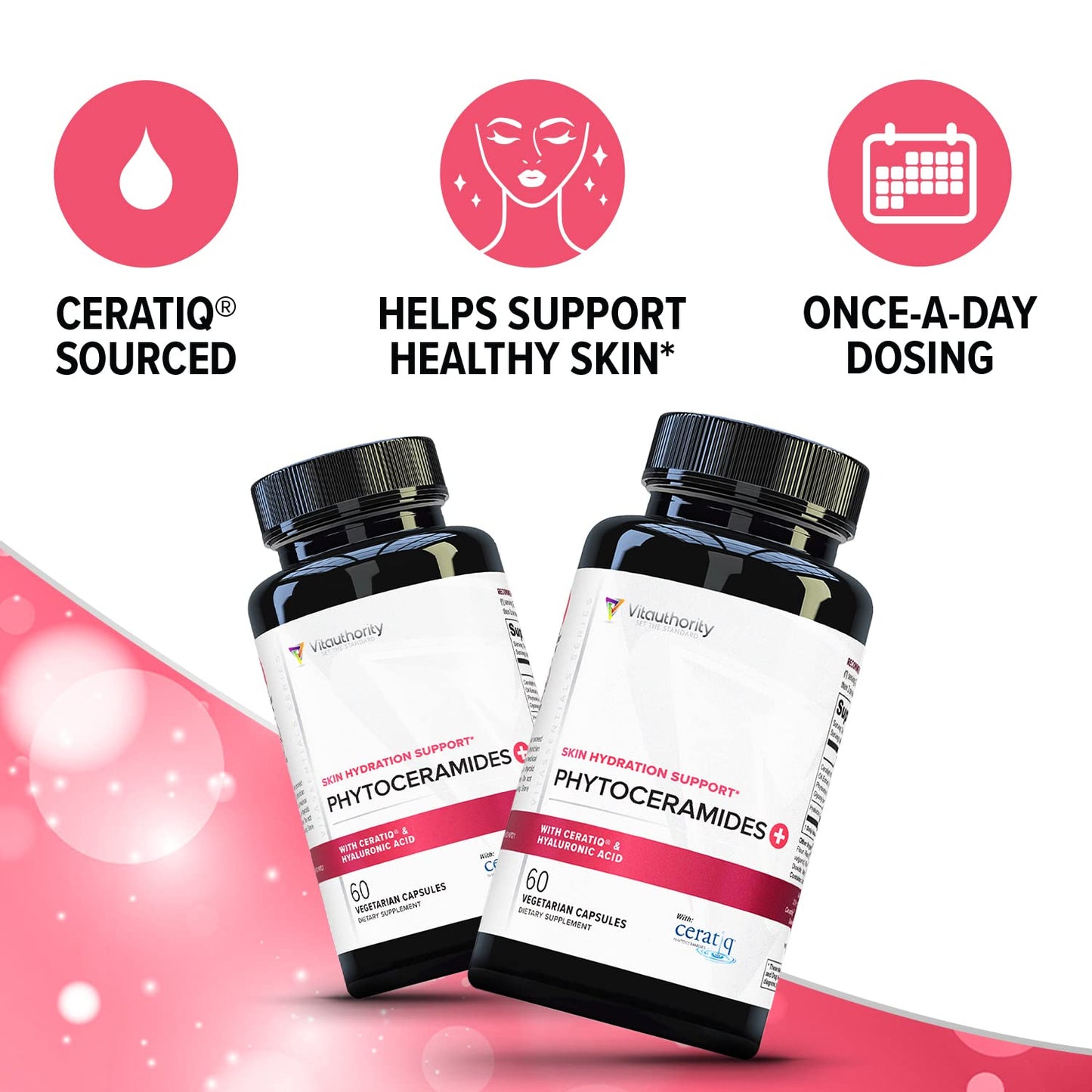 Vitauthority Hydrating Anti Aging Phytoceramides Supplement with Ceratiq Ceramides & Hyaluronic Acid 700mg for Skin Barrier Repair, Itchy Dry Skin, 60 Capsules
