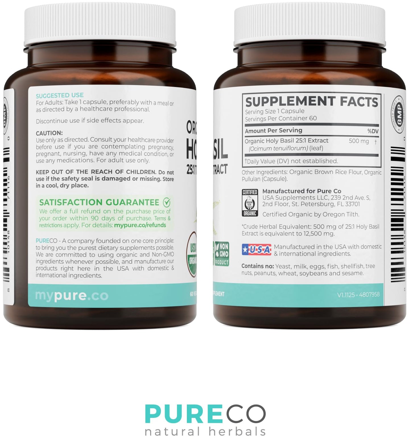PURE CO Holy Basil Supplement 60 Capsules