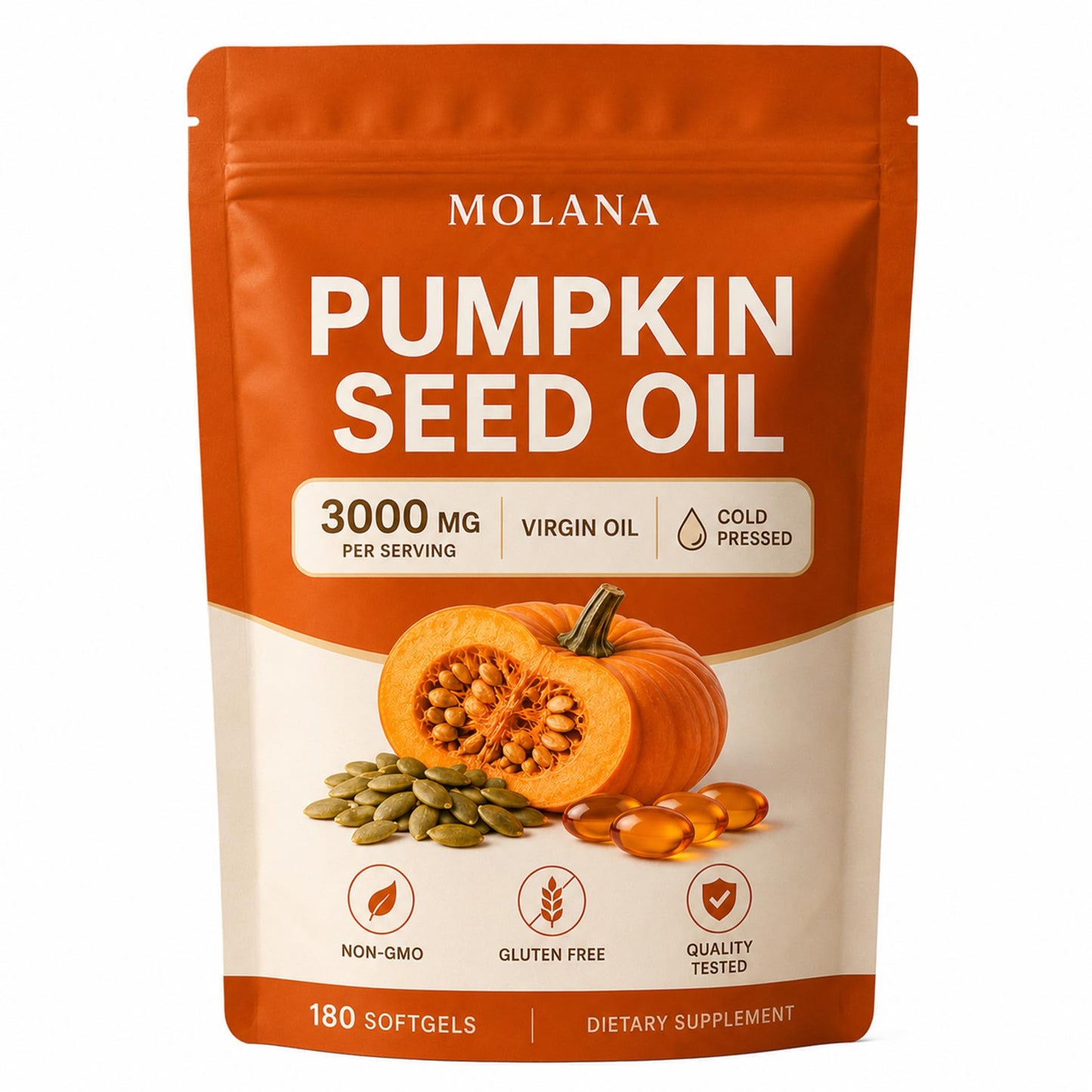 EVERVISION Molana Pumpkin Seed Oil Softgels, 180 Count