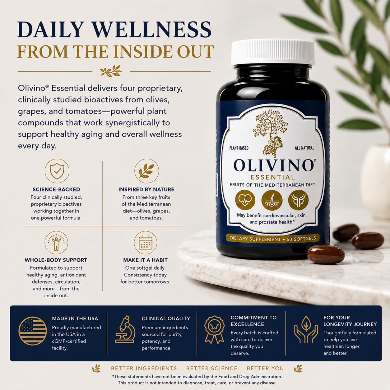Olivino Essential Dietary Supplement - Three Key Fruits of the Mediterranean Diet Softgel 60 Count