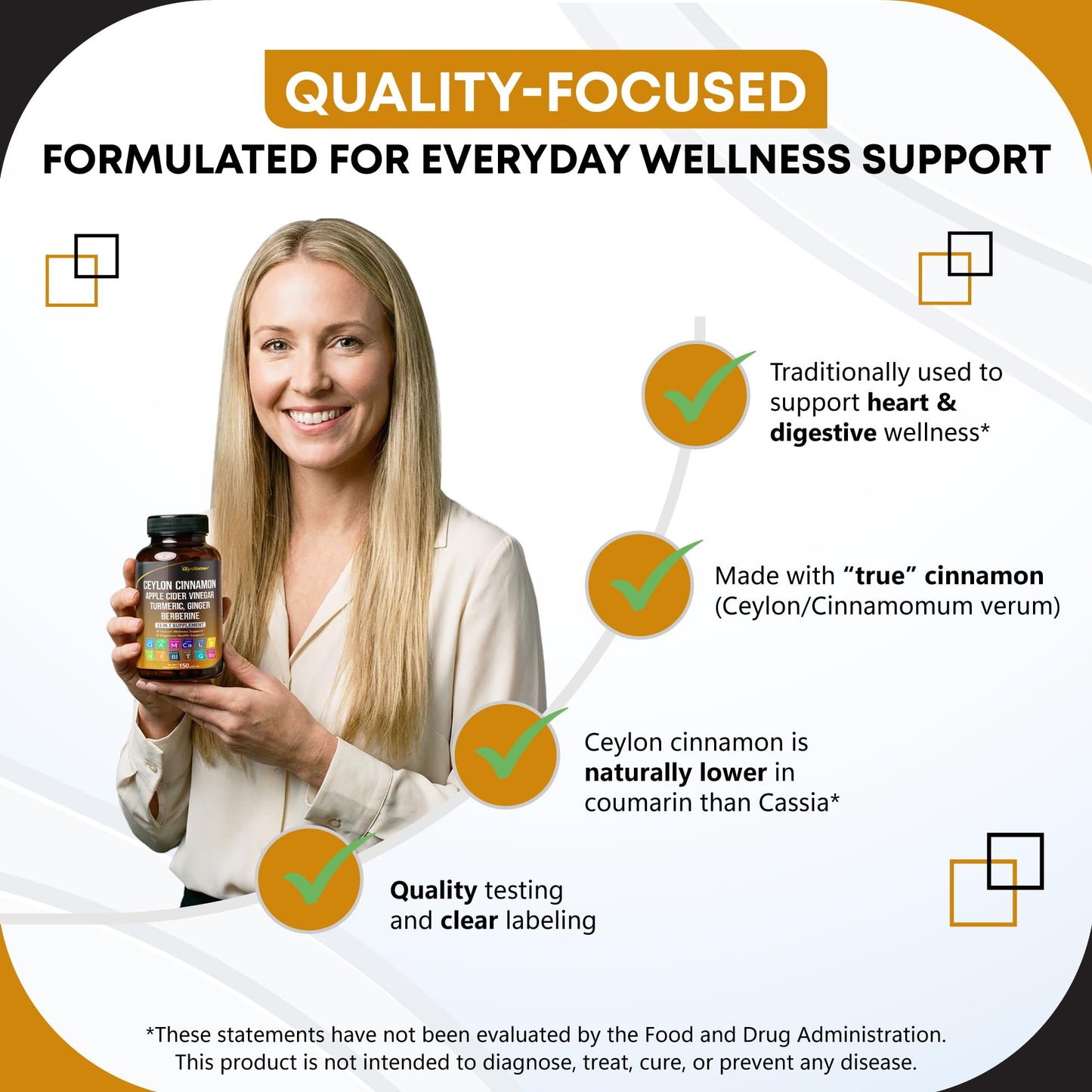 GUDOMET Ceylon Cinnamon Capsules with Apple Cider Vinegar, Berberine HCL & Black Pepper, Digestion & Overall Wellness Support, 150 Capsules