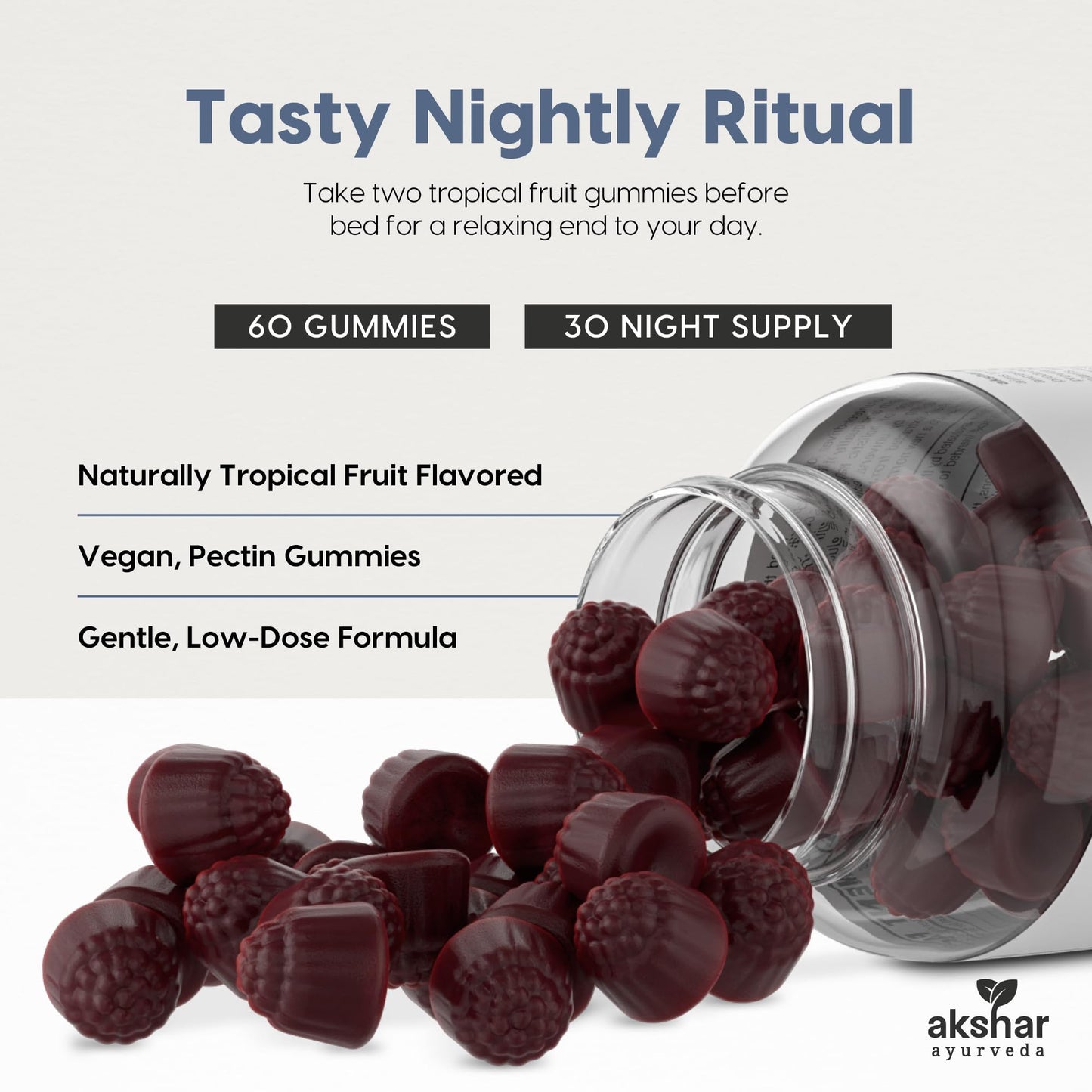AKSHAR Sleep Gummies for Adults with Melatonin, Chamomile, Passionflower and Lemon Balm – 3mg Melatonin – Non-GMO, Vegan, Gluten Free – Made in USA, 60 Gummies