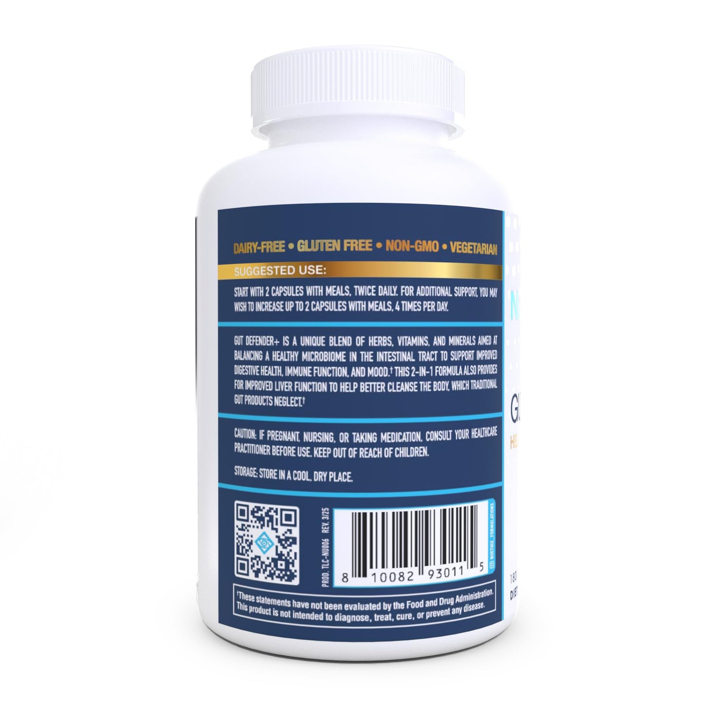 NuEthix Formulations Gut Defender+ Microbiome Balance Dietary Supplement Capsule, 180 Capsules