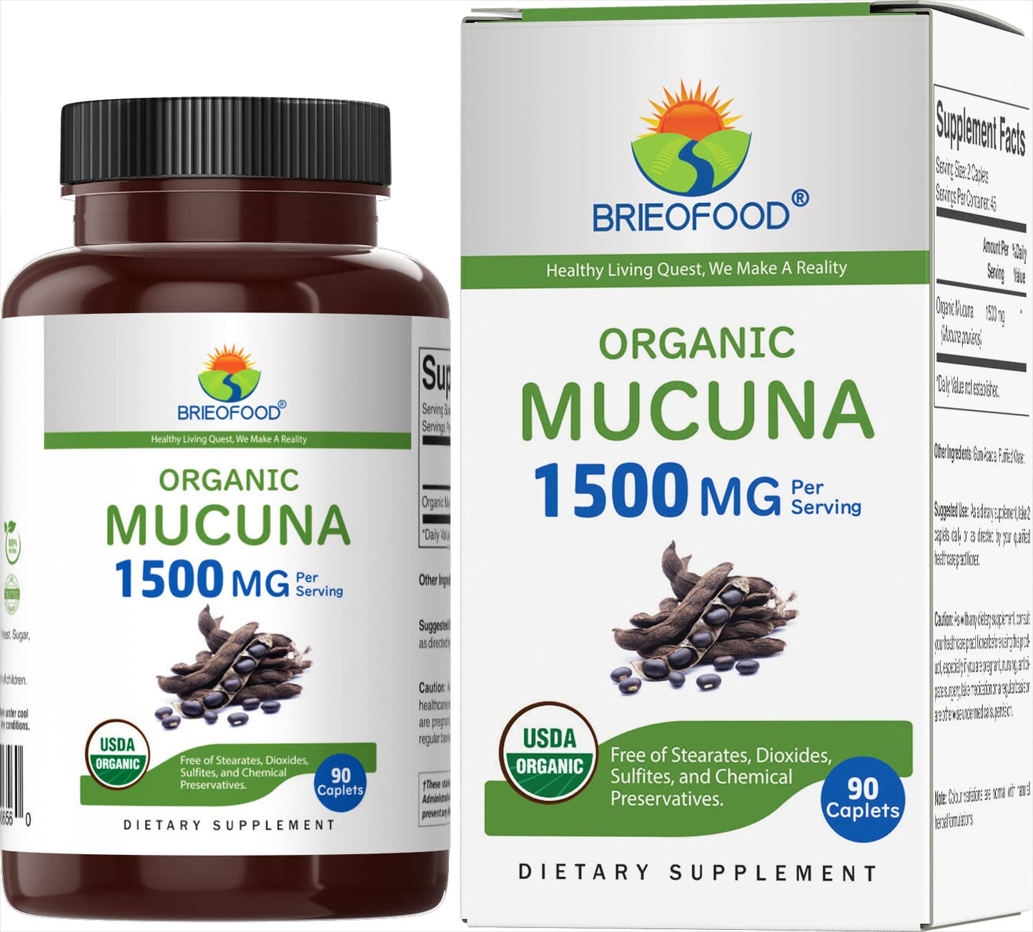 Brieofood Organic Mucuna 1500mg 90 Tablets